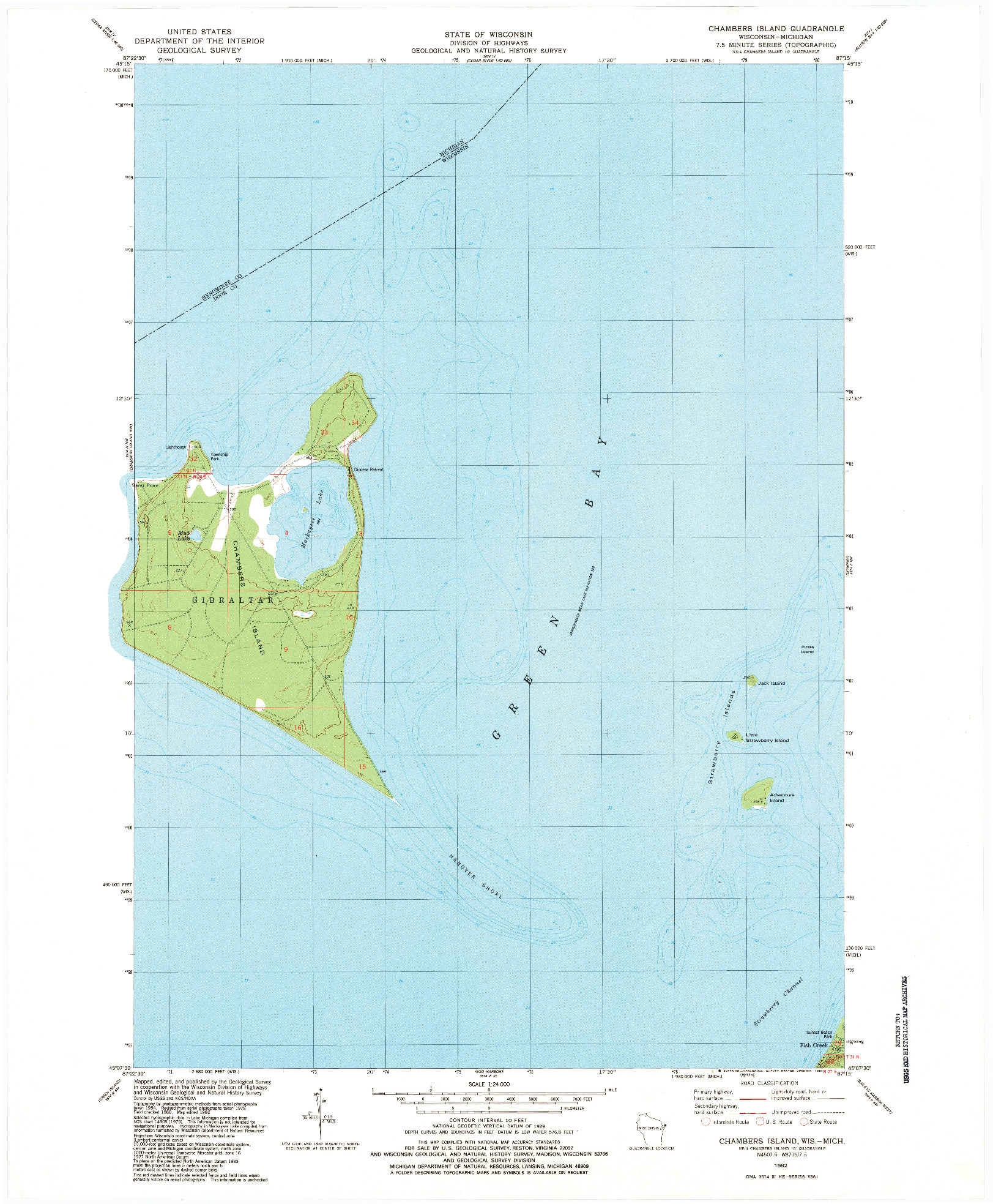 USGS 1:24000-SCALE QUADRANGLE FOR CHAMBERS ISLAND, WI 1982