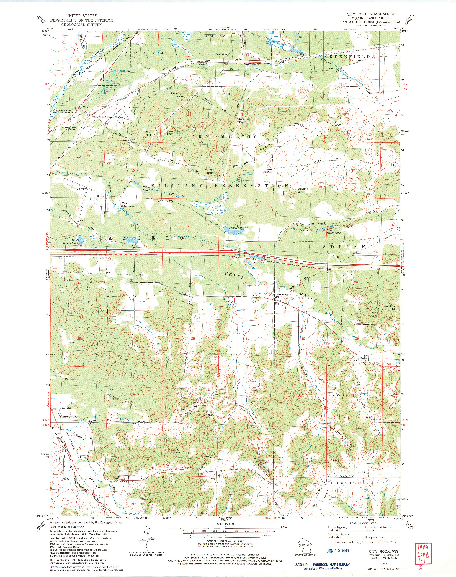 USGS 1:24000-SCALE QUADRANGLE FOR CITY ROCK, WI 1983