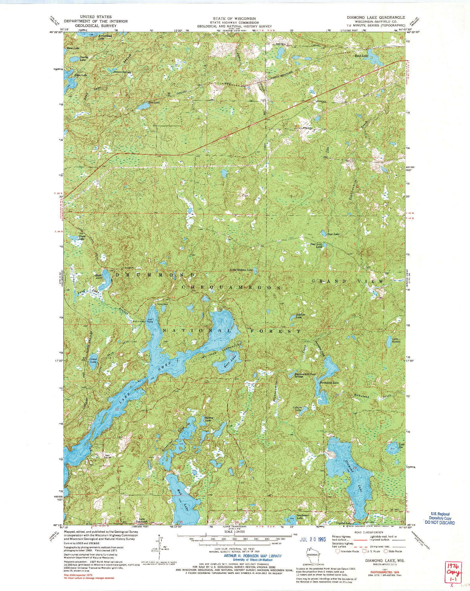 USGS 1:24000-SCALE QUADRANGLE FOR DIAMOND LAKE, WI 1971