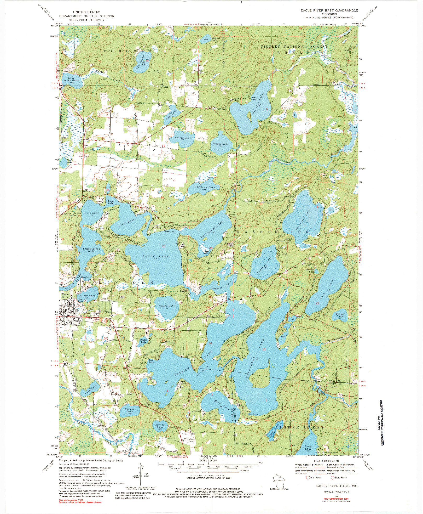 USGS 1:24000-SCALE QUADRANGLE FOR EAGLE RIVER EAST, WI 1970