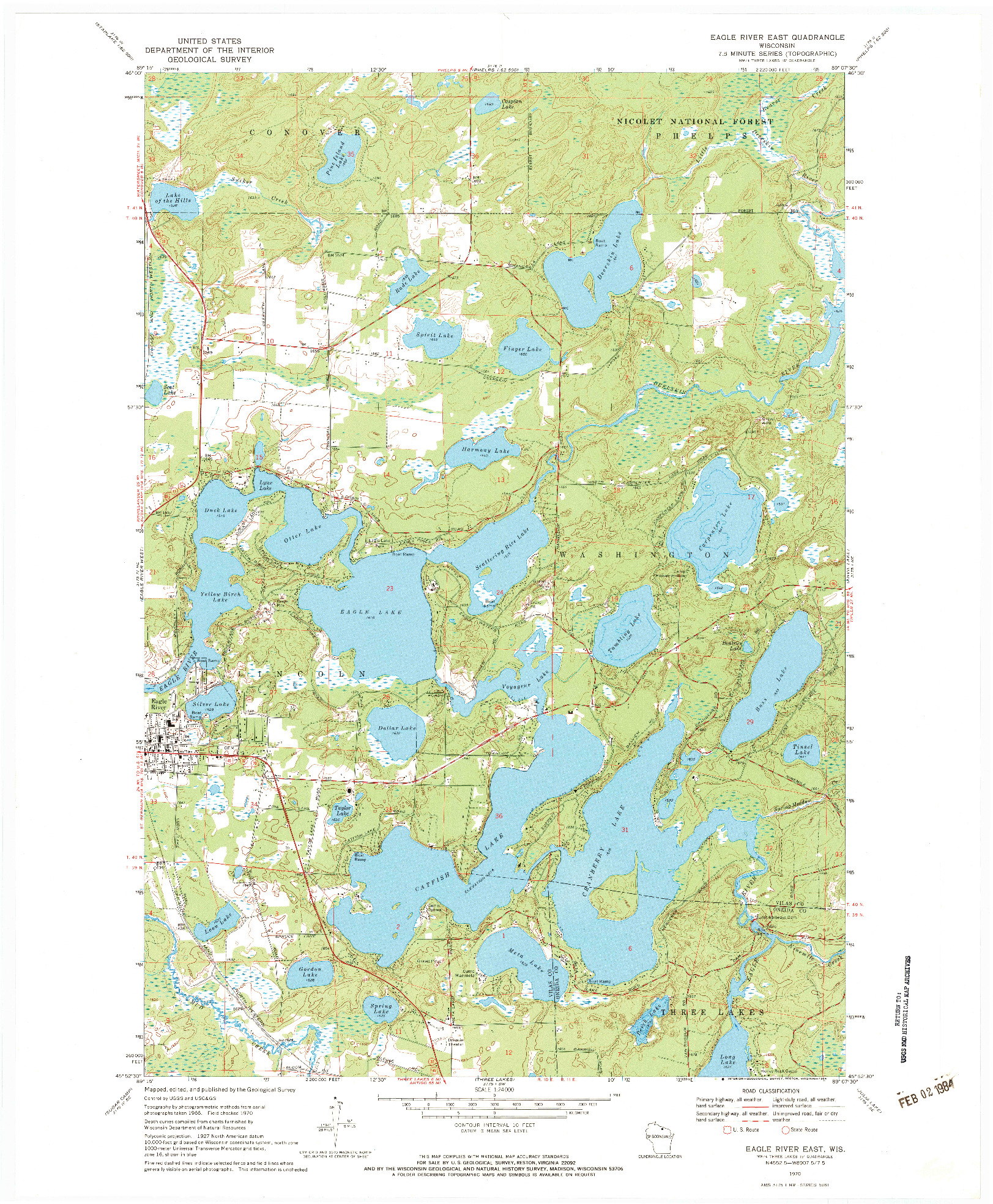 USGS 1:24000-SCALE QUADRANGLE FOR EAGLE RIVER EAST, WI 1970