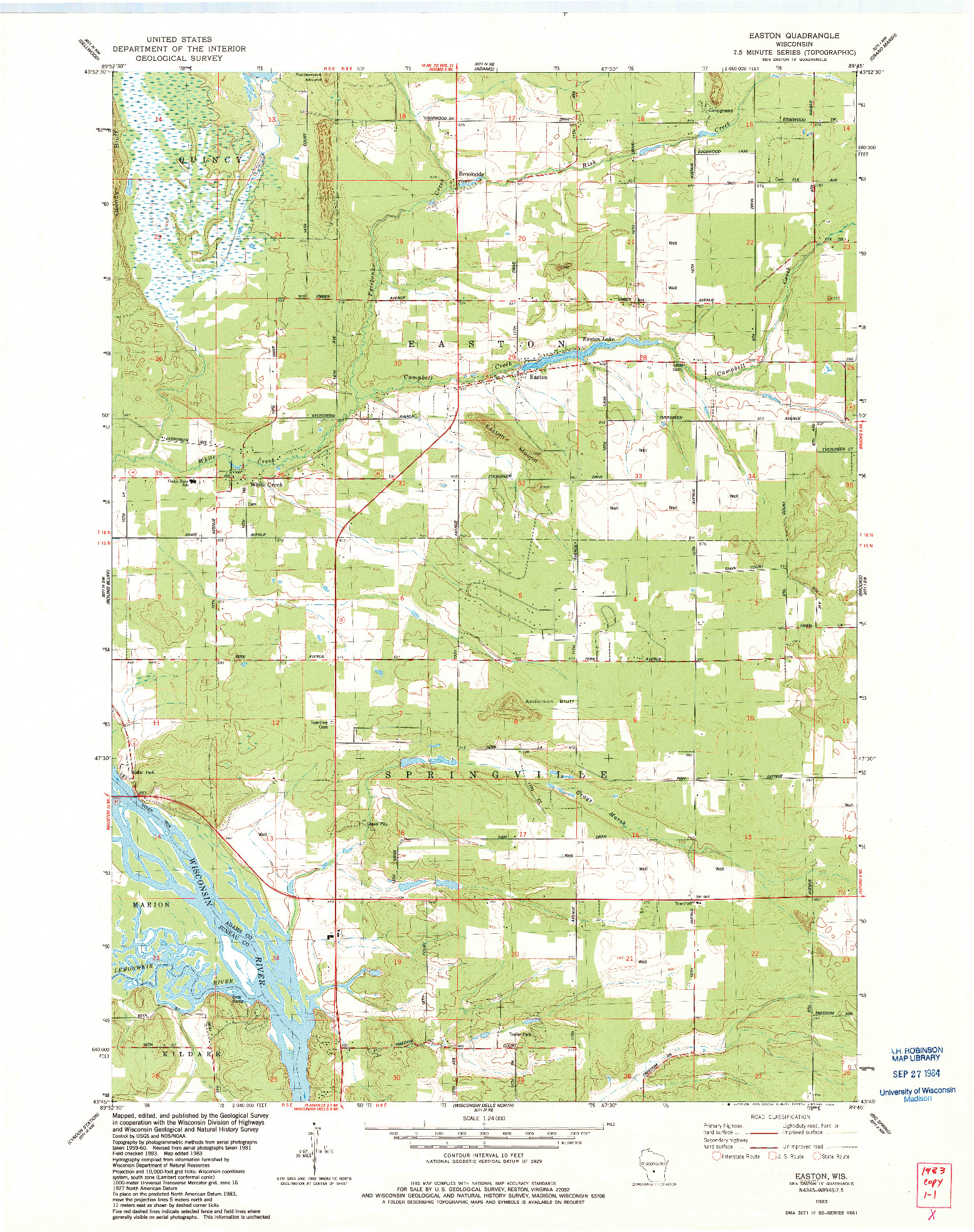 USGS 1:24000-SCALE QUADRANGLE FOR EASTON, WI 1983