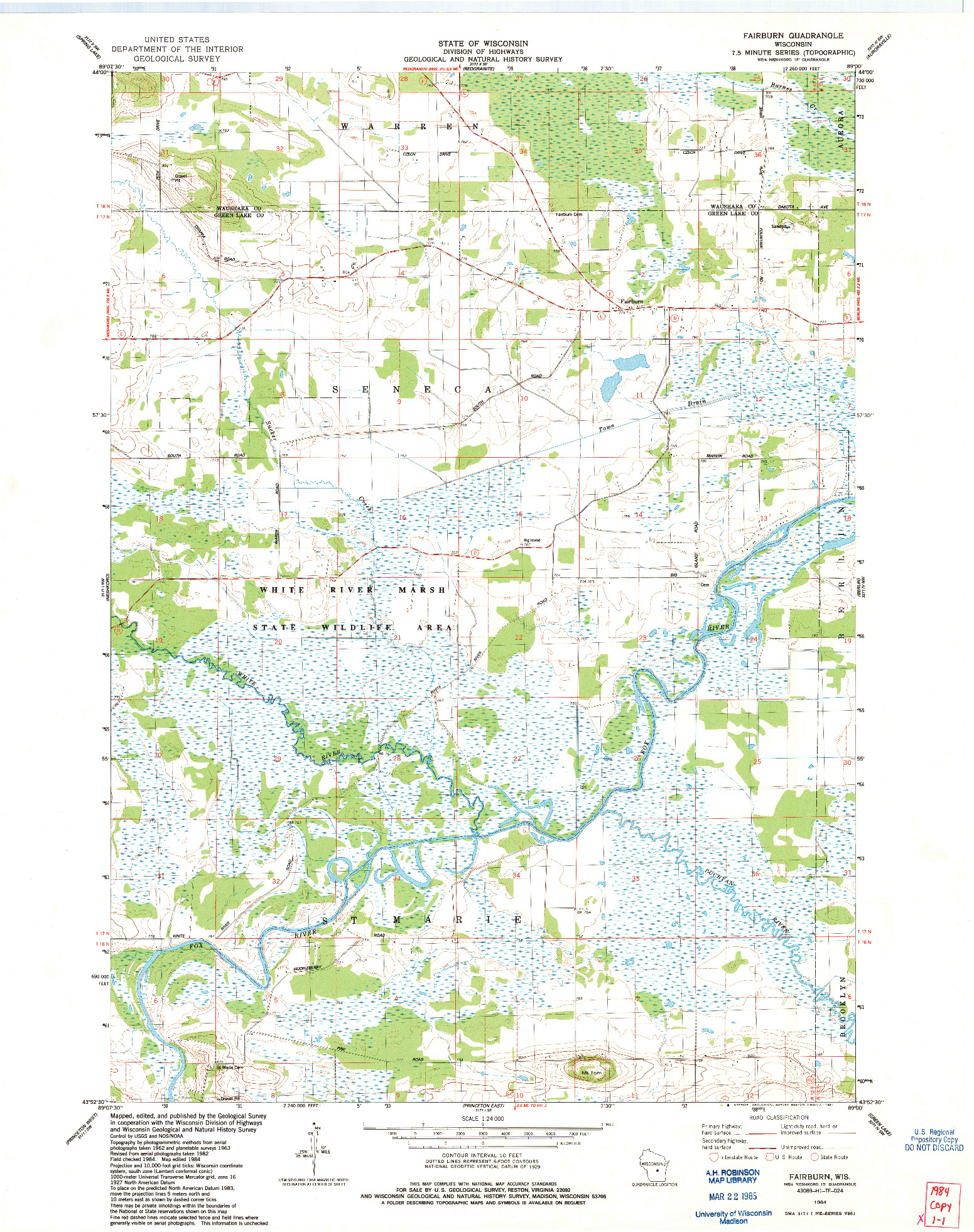 USGS 1:24000-SCALE QUADRANGLE FOR FAIRBURN, WI 1984