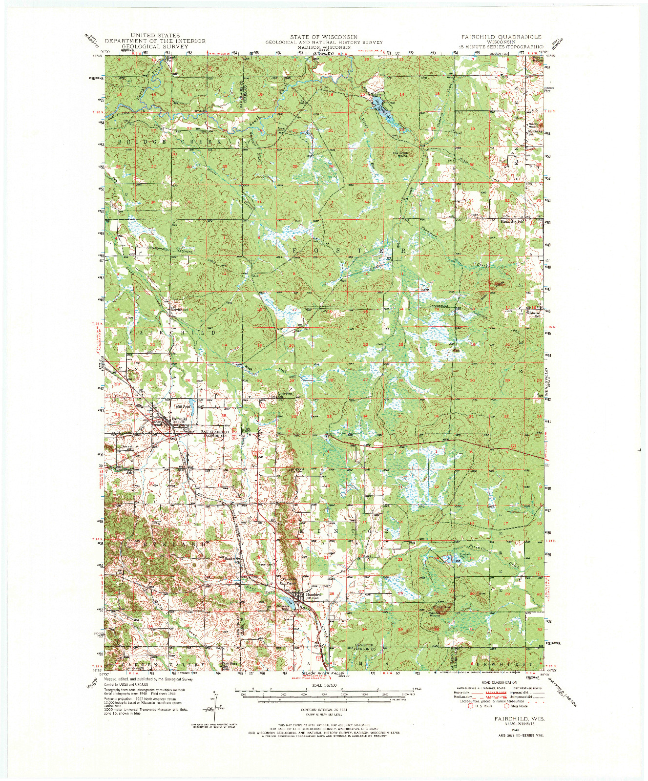 USGS 1:62500-SCALE QUADRANGLE FOR FAIRCHILD, WI 1948