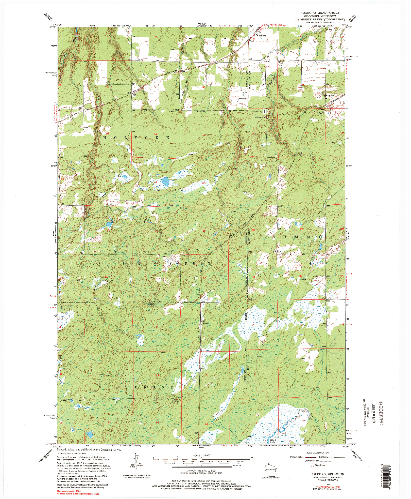 USGS 1:24000-SCALE QUADRANGLE FOR FOXBORO, WI 1954