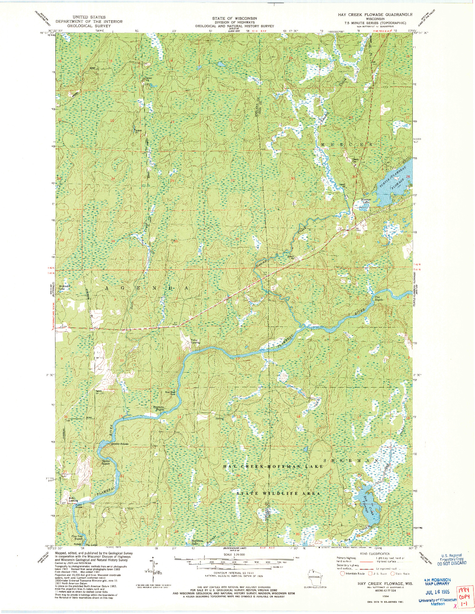 USGS 1:24000-SCALE QUADRANGLE FOR HAY CREEK FLOWAGE, WI 1984
