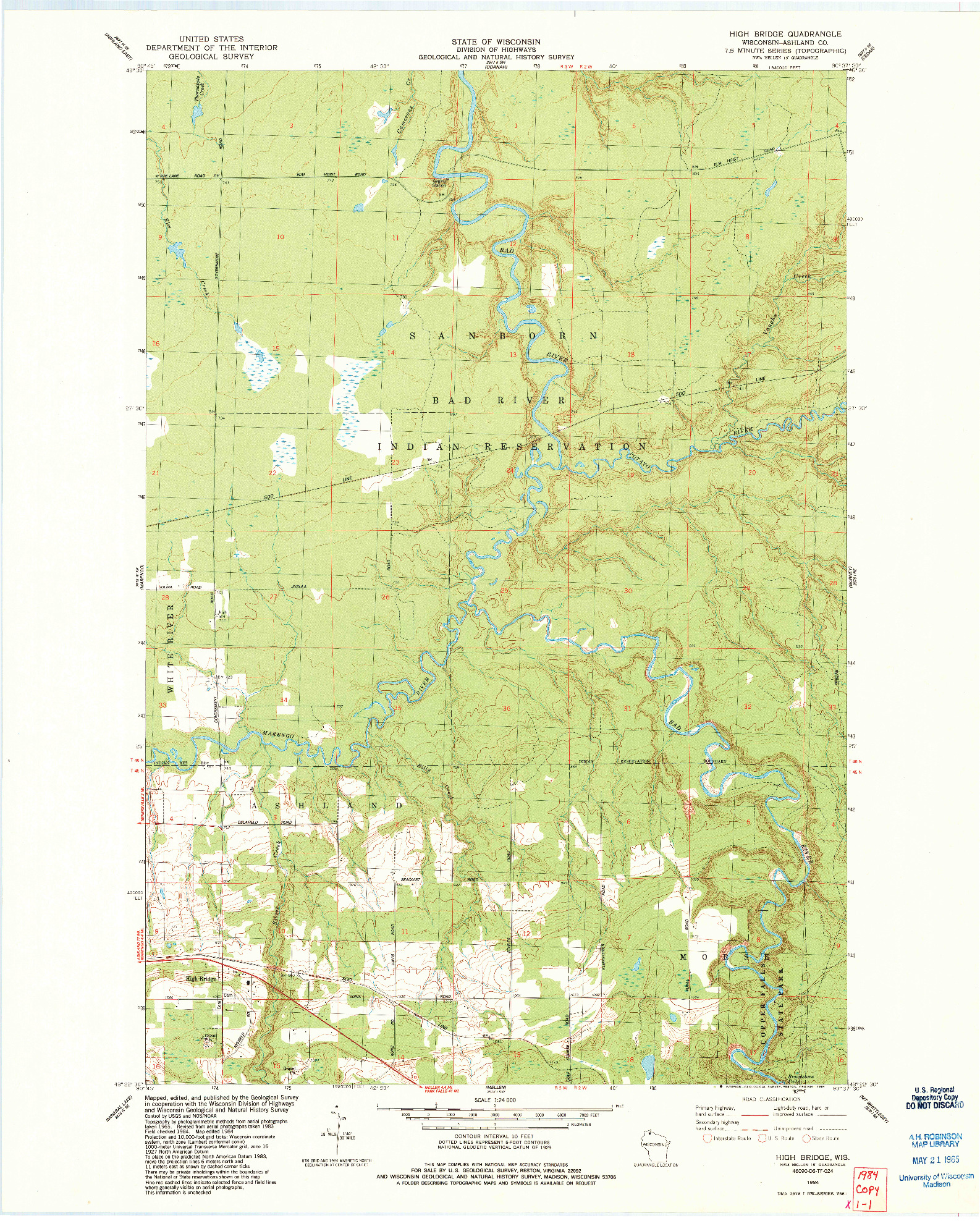 USGS 1:24000-SCALE QUADRANGLE FOR HIGH BRIDGE, WI 1984