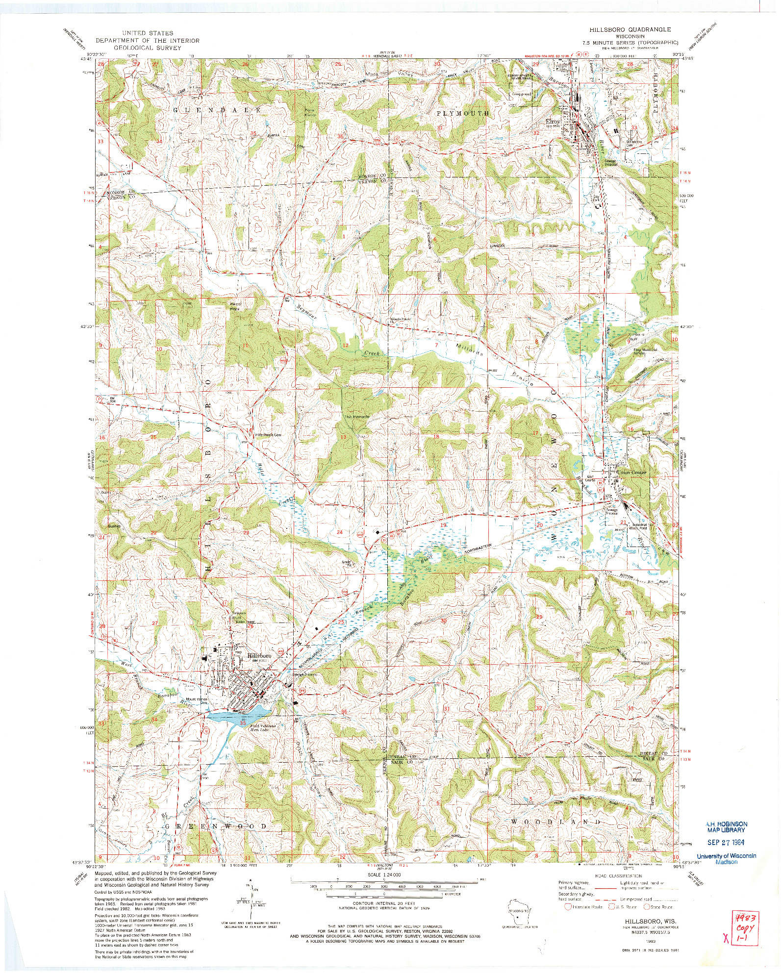 USGS 1:24000-SCALE QUADRANGLE FOR HILLSBORO, WI 1983