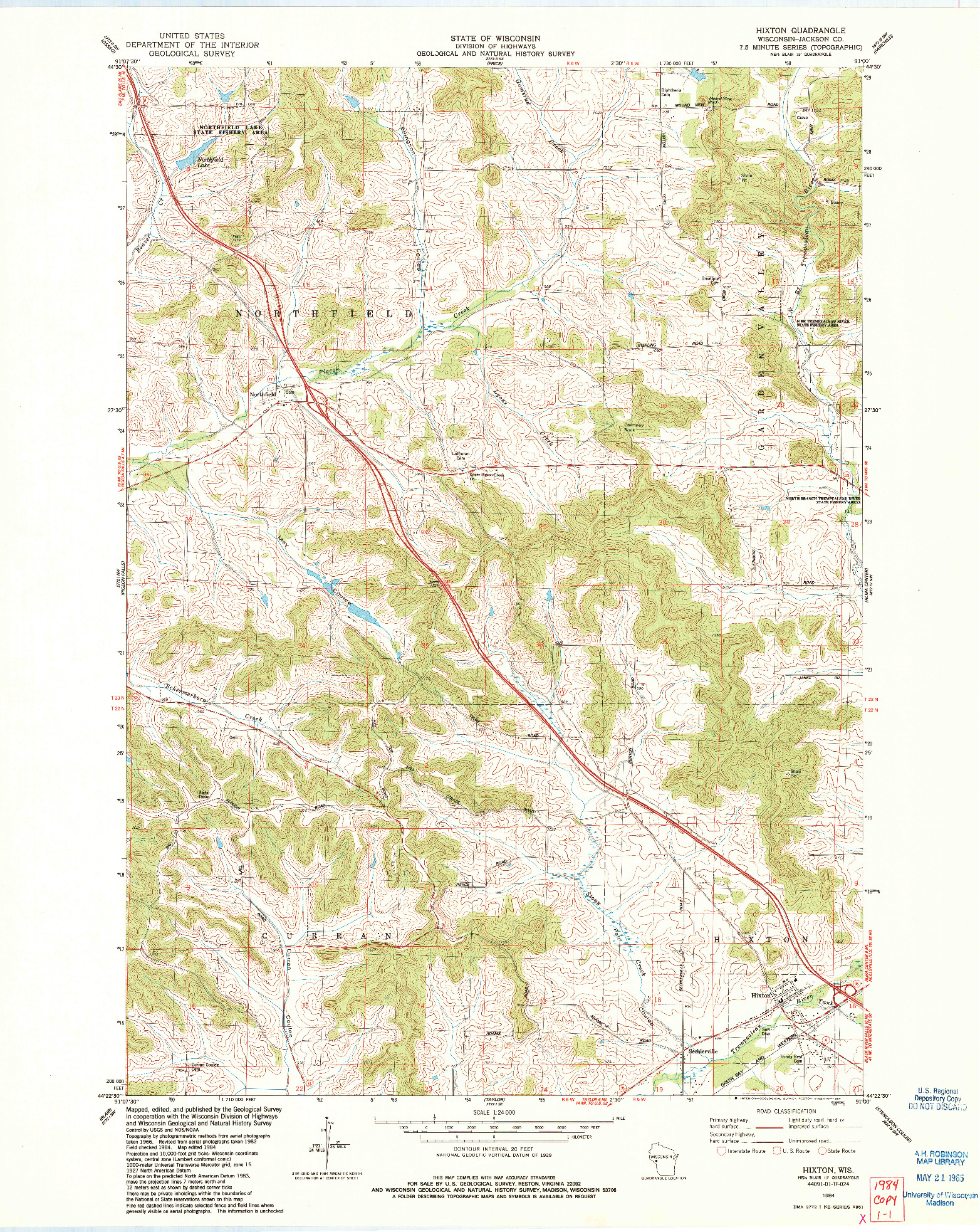 USGS 1:24000-SCALE QUADRANGLE FOR HIXTON, WI 1984