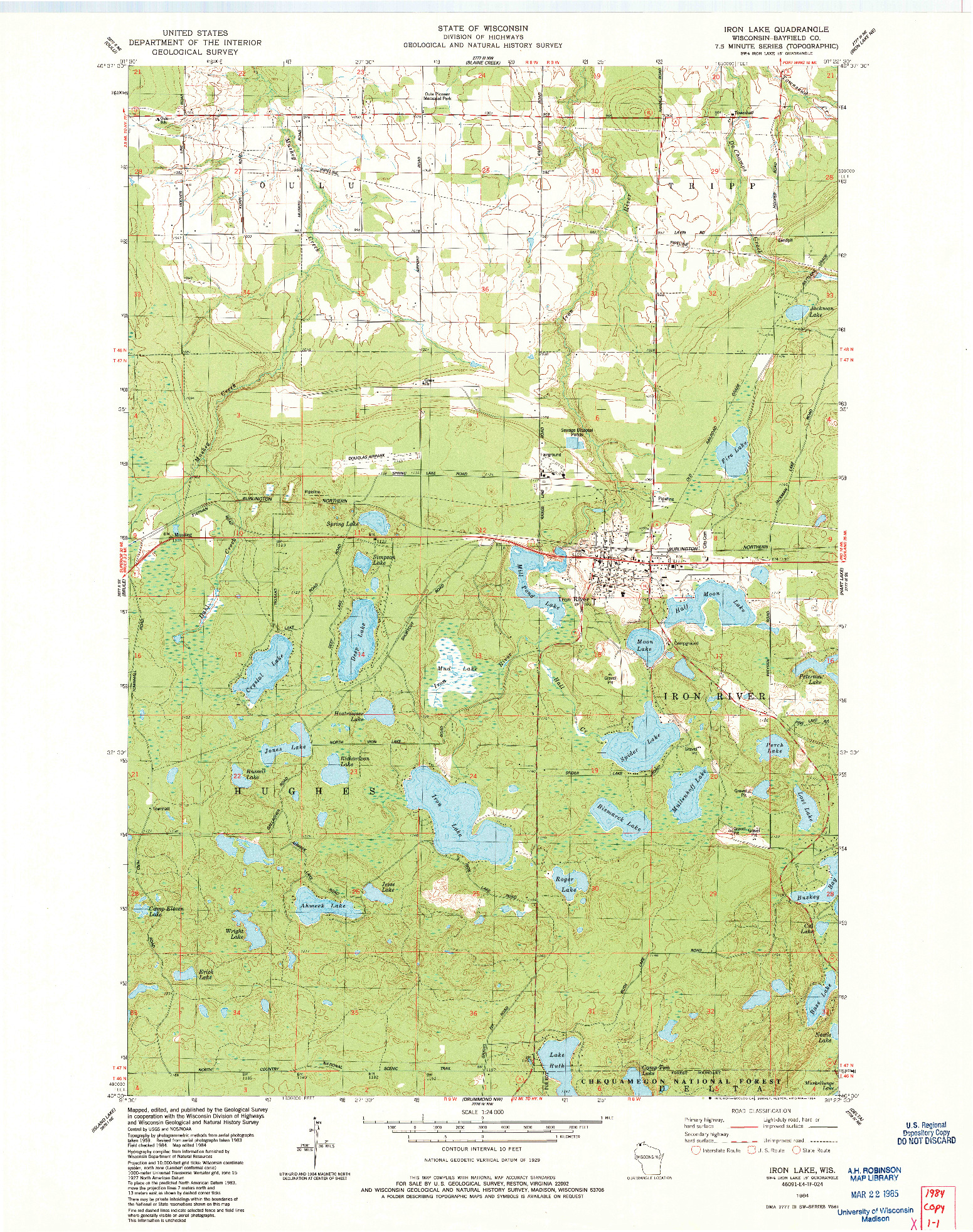 USGS 1:24000-SCALE QUADRANGLE FOR IRON LAKE, WI 1984
