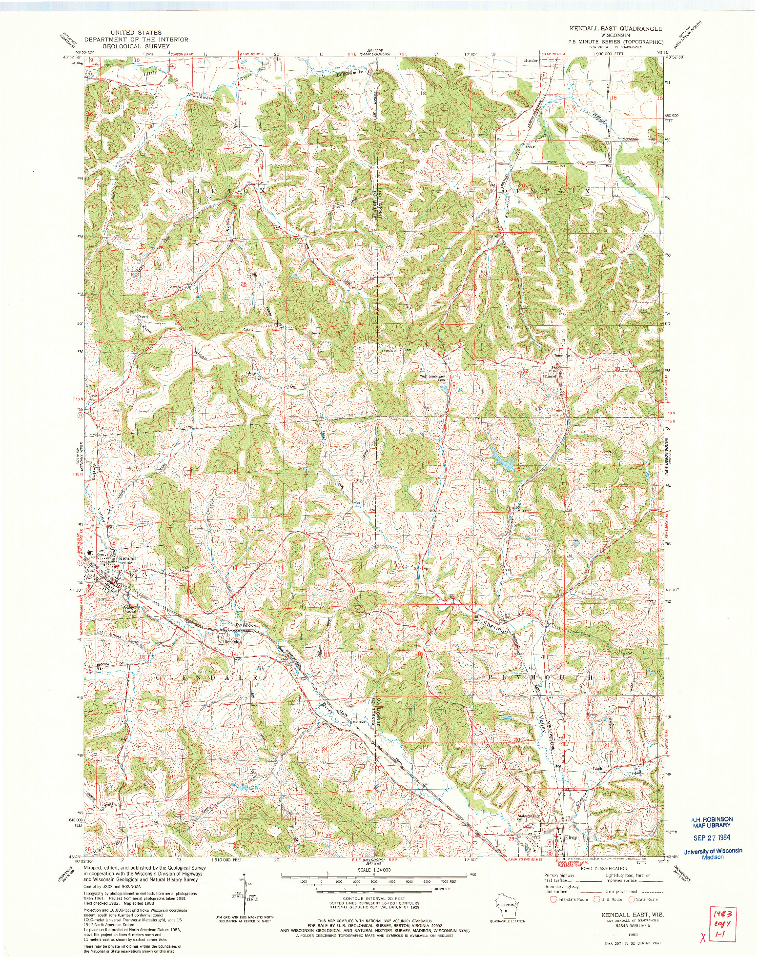 USGS 1:24000-SCALE QUADRANGLE FOR KENDALL EAST, WI 1983