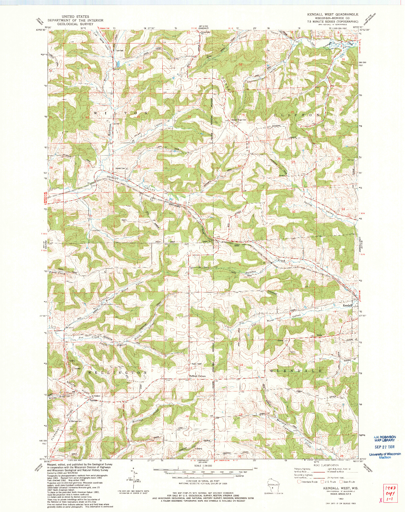 USGS 1:24000-SCALE QUADRANGLE FOR KENDALL WEST, WI 1983