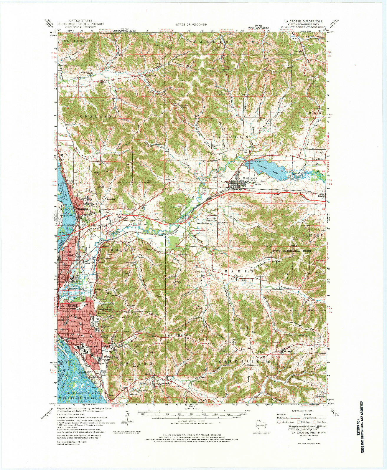 USGS 1:62500-SCALE QUADRANGLE FOR LA CROSSE, WI 1963