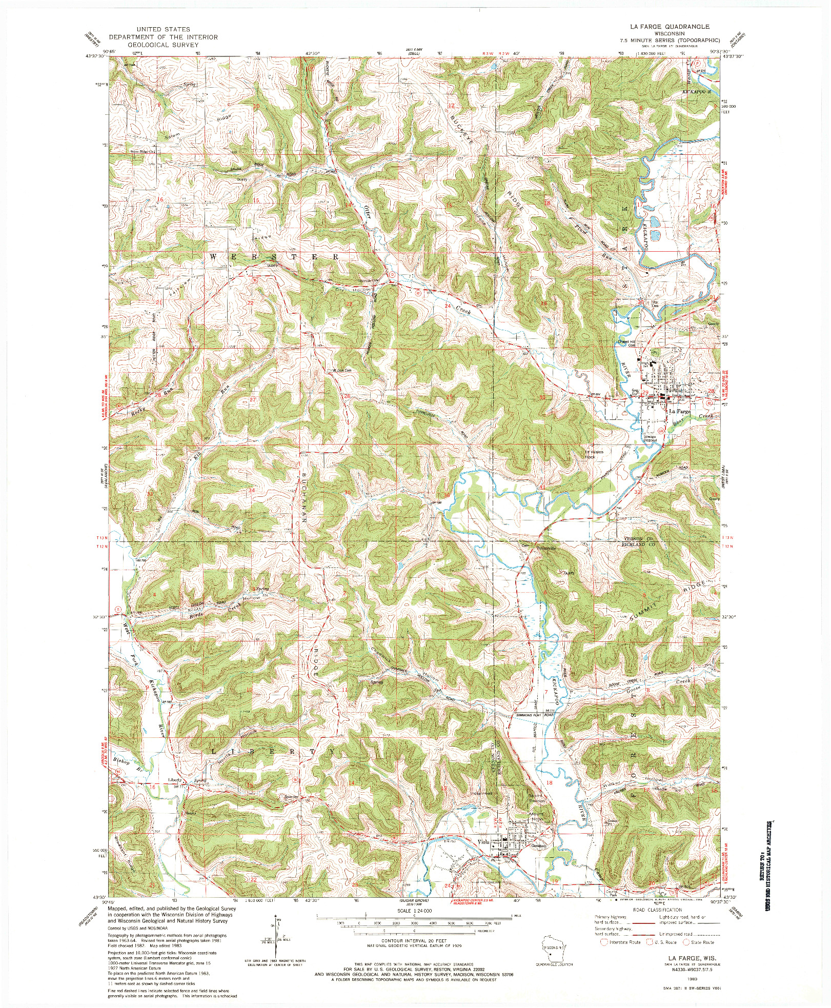 USGS 1:24000-SCALE QUADRANGLE FOR LA FARGE, WI 1983