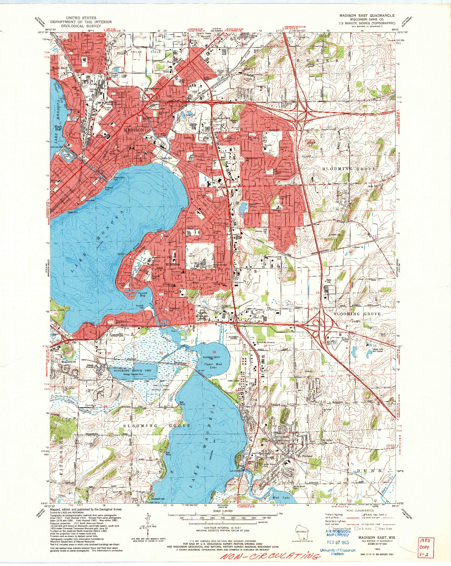 USGS 1:24000-SCALE QUADRANGLE FOR MADISON EAST, WI 1983