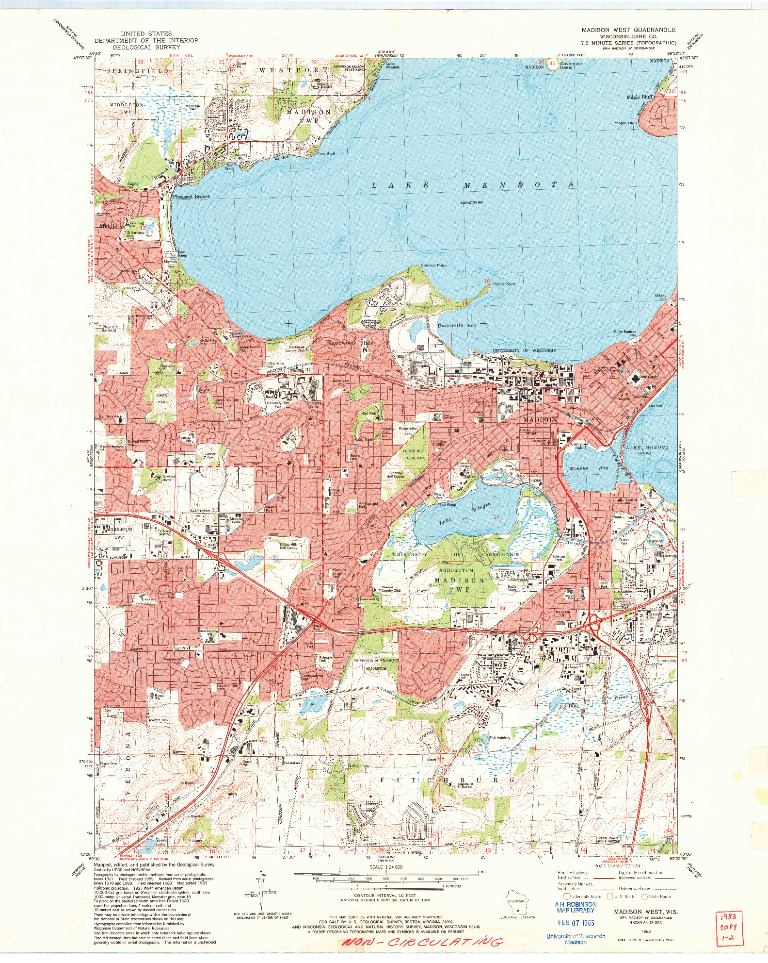 USGS 1:24000-SCALE QUADRANGLE FOR MADISON WEST, WI 1983