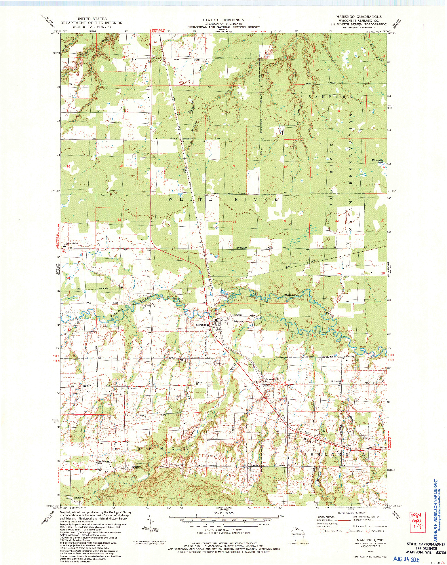 USGS 1:24000-SCALE QUADRANGLE FOR MARENGO, WI 1984
