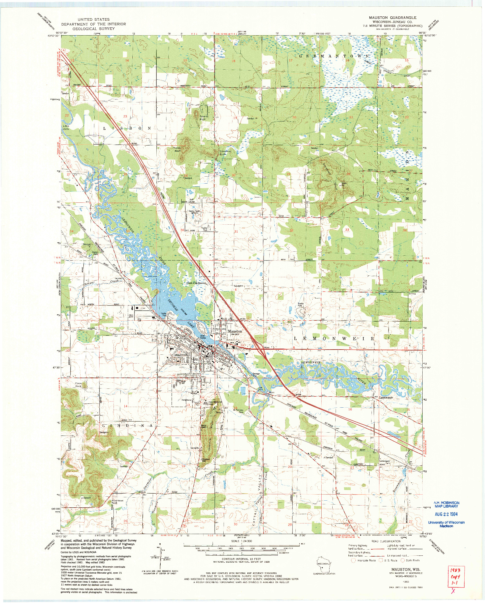 USGS 1:24000-SCALE QUADRANGLE FOR MAUSTON, WI 1983