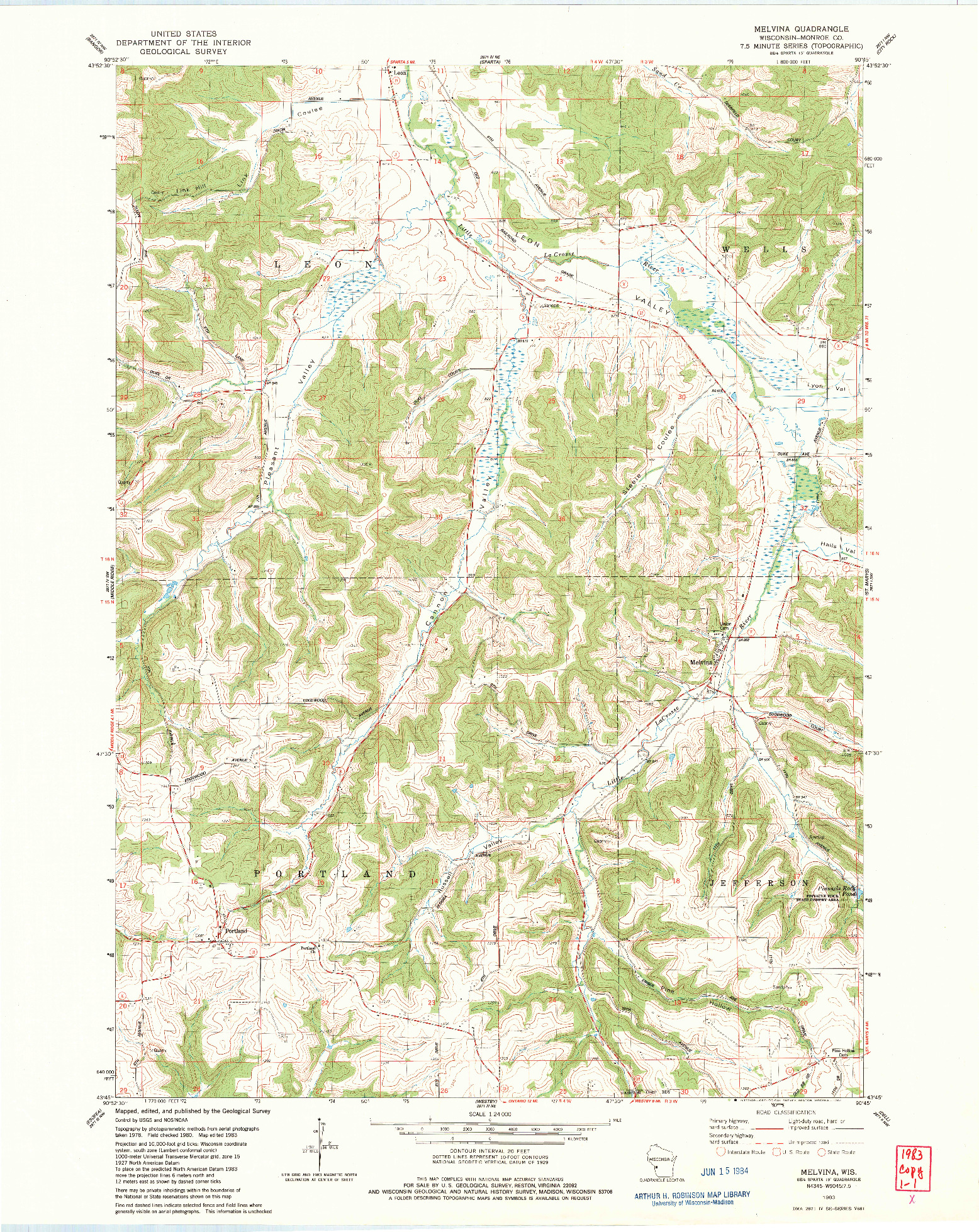 USGS 1:24000-SCALE QUADRANGLE FOR MELVINA, WI 1983
