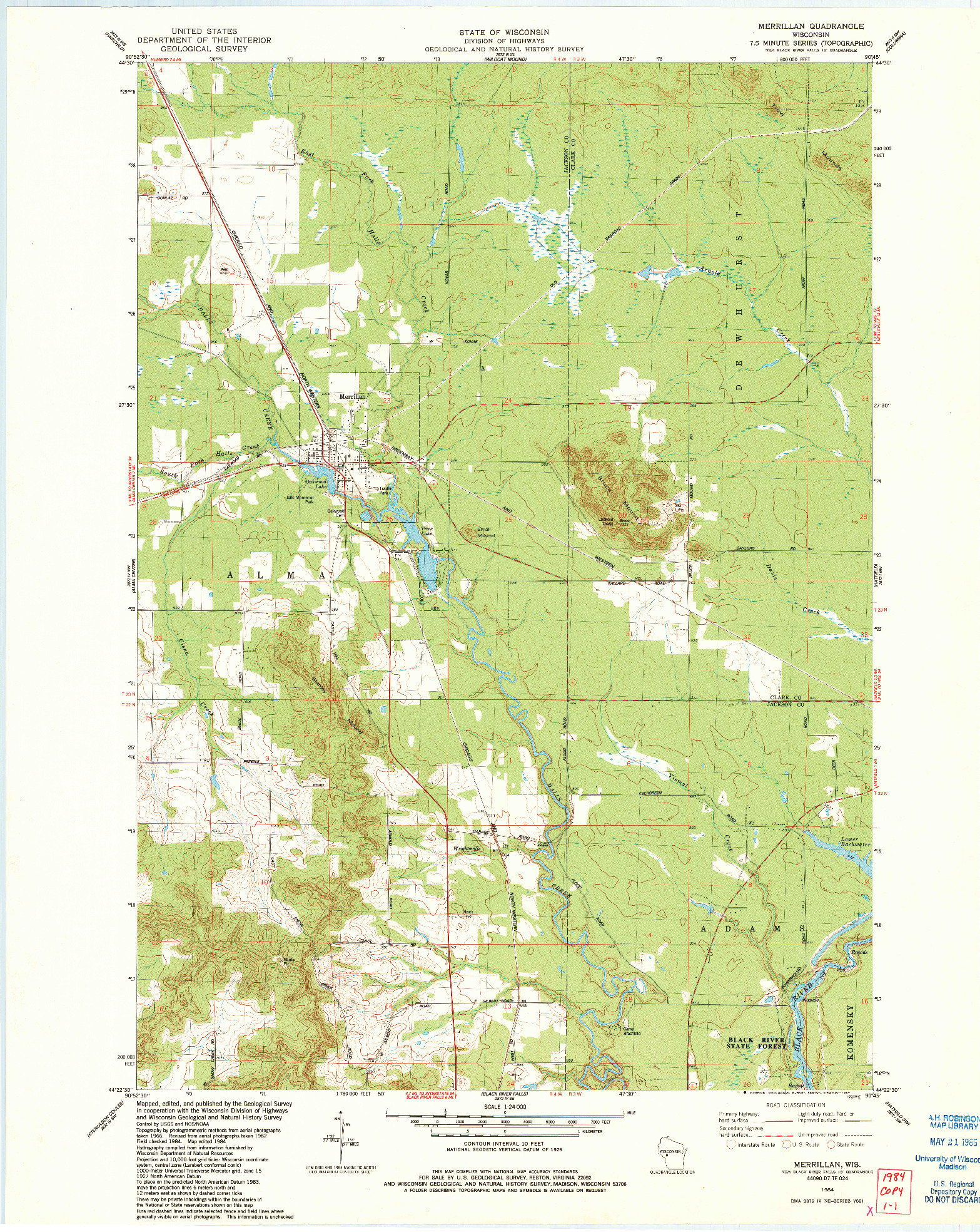 USGS 1:24000-SCALE QUADRANGLE FOR MERRILLAN, WI 1984