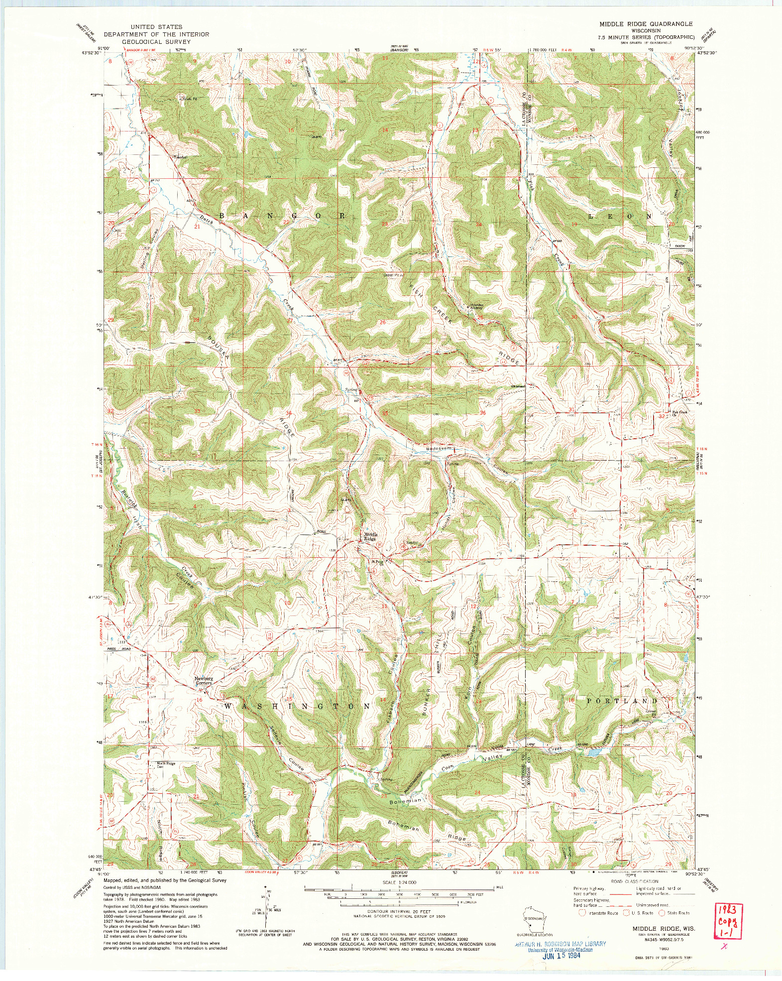 USGS 1:24000-SCALE QUADRANGLE FOR MIDDLE RIDGE, WI 1983