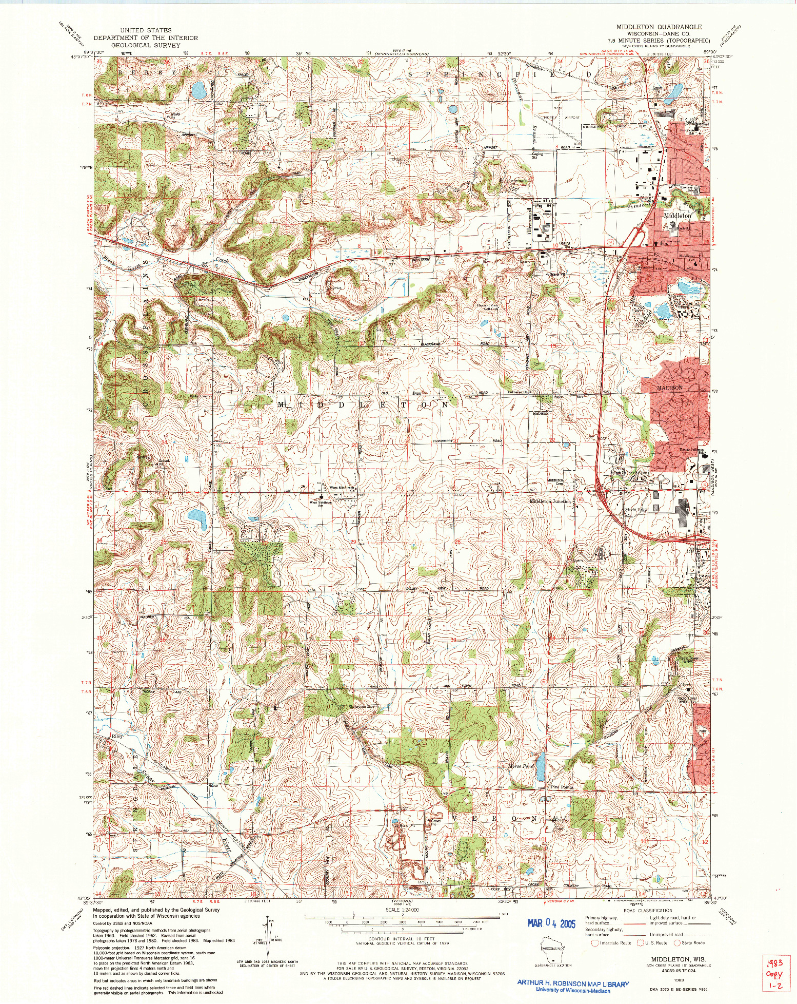 USGS 1:24000-SCALE QUADRANGLE FOR MIDDLETON, WI 1983