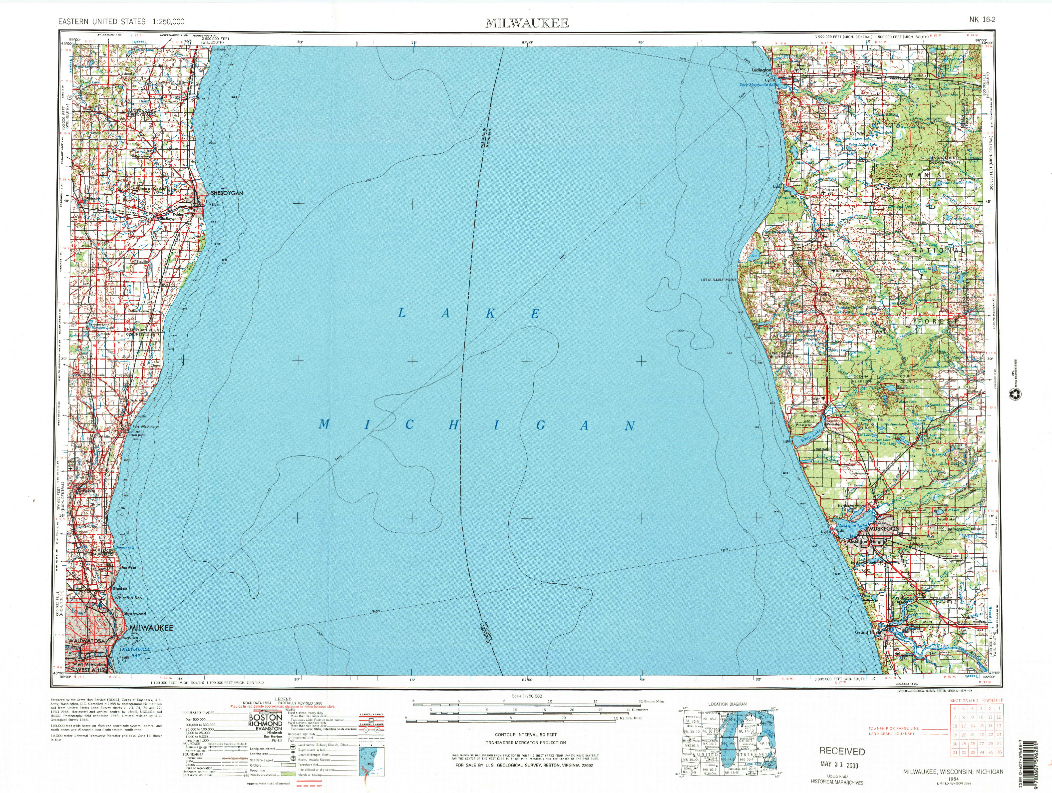 USGS 1:250000-SCALE QUADRANGLE FOR MILWAUKEE, WI 1954