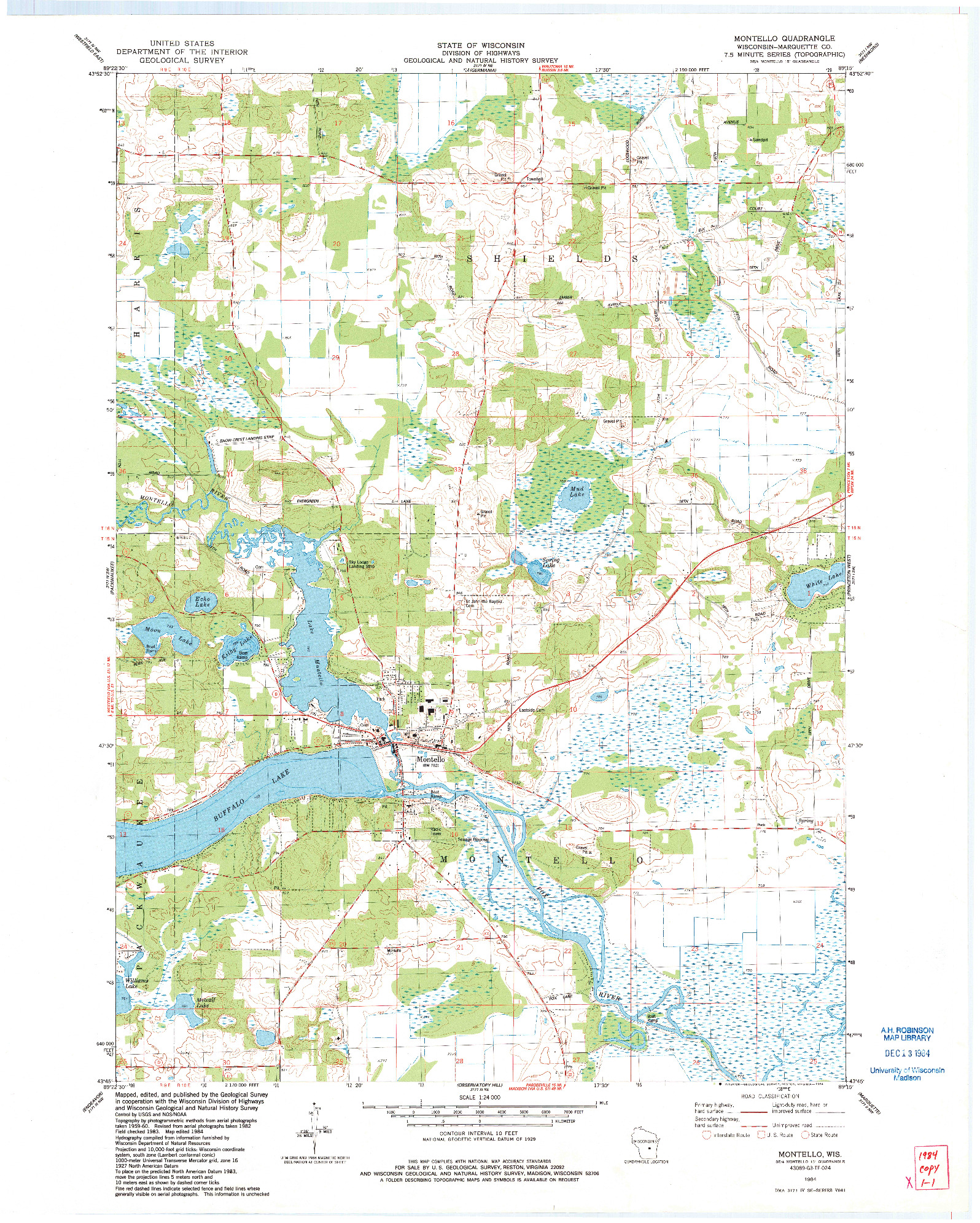 USGS 1:24000-SCALE QUADRANGLE FOR MONTELLO, WI 1984