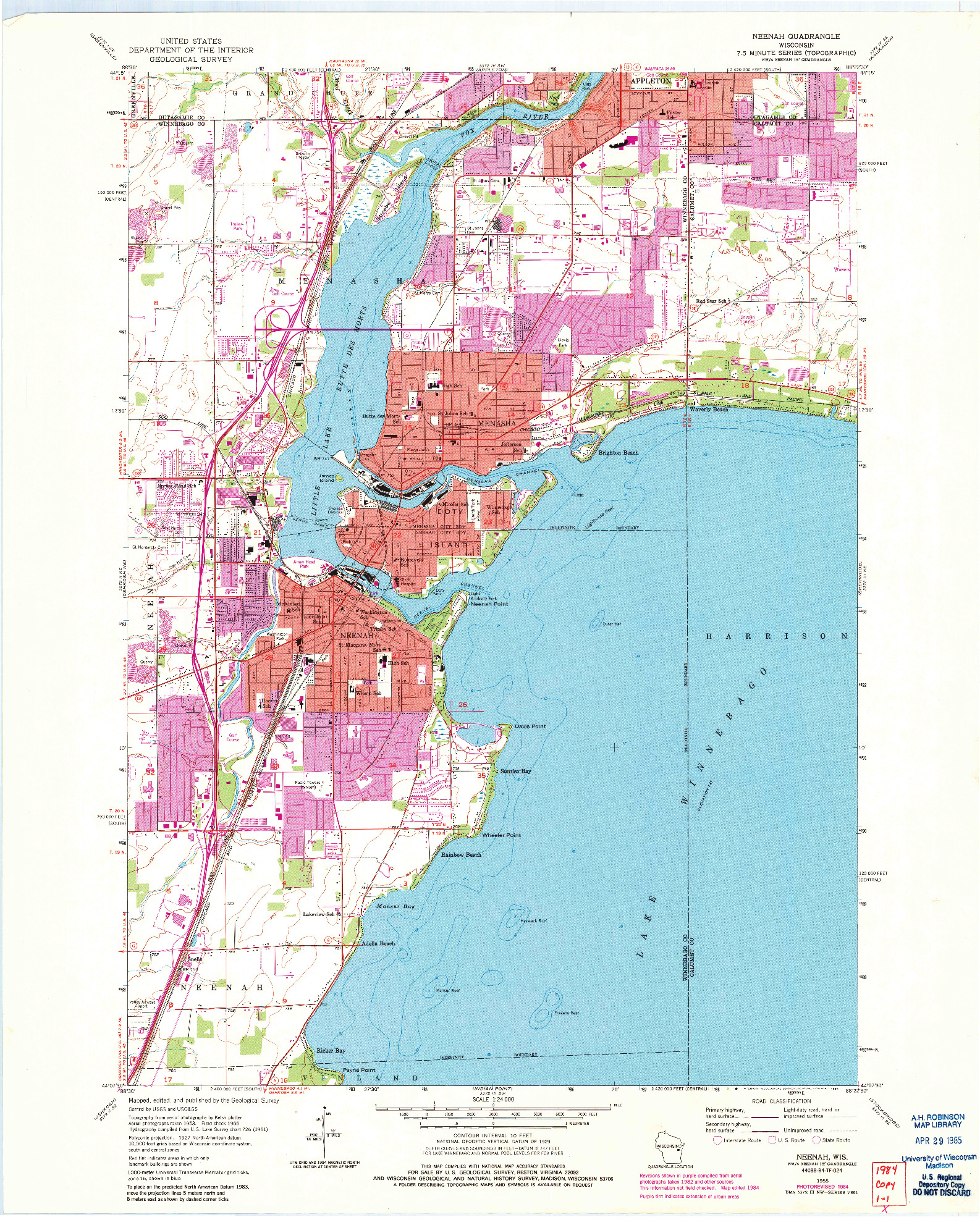 USGS 1:24000-SCALE QUADRANGLE FOR NEENAH, WI 1955