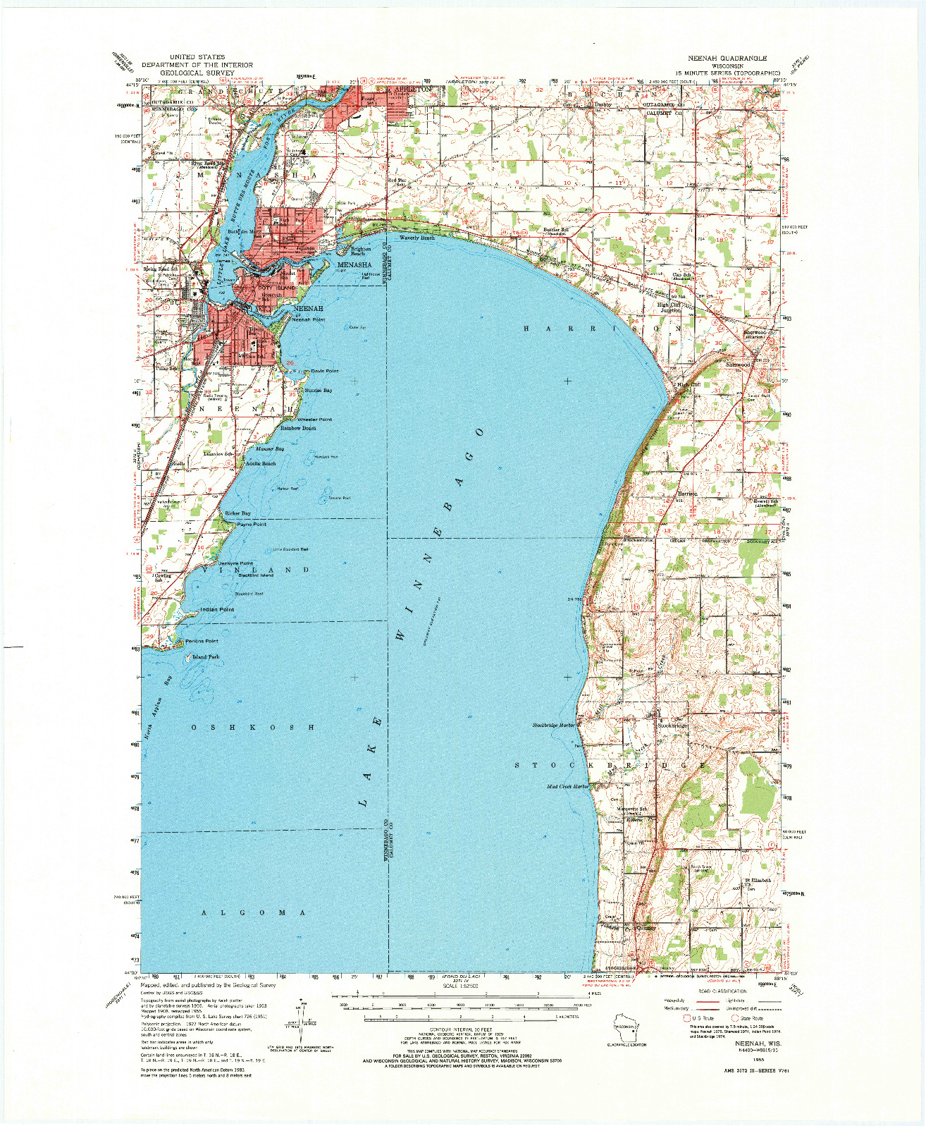 USGS 1:62500-SCALE QUADRANGLE FOR NEENAH, WI 1955