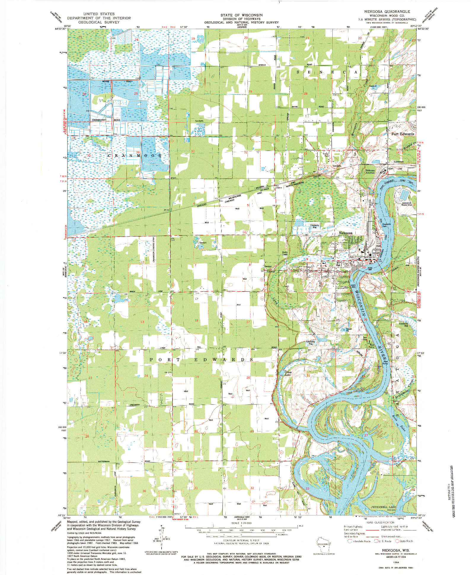 USGS 1:24000-SCALE QUADRANGLE FOR NEKOOSA, WI 1984