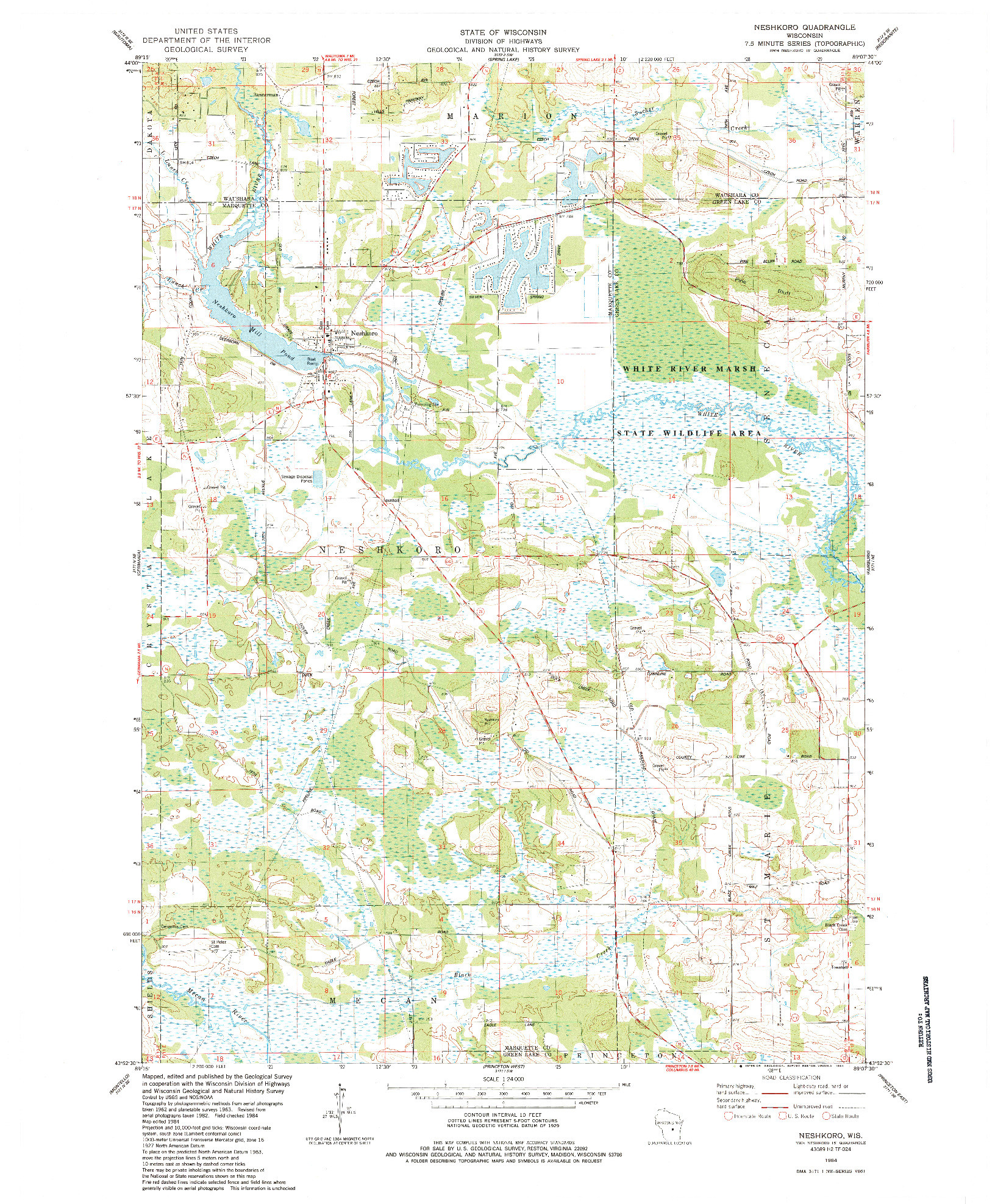 USGS 1:24000-SCALE QUADRANGLE FOR NESHKORO, WI 1984