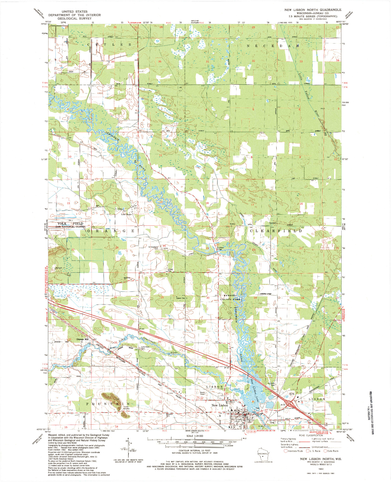 USGS 1:24000-SCALE QUADRANGLE FOR NEW LISBON NORTH, WI 1983