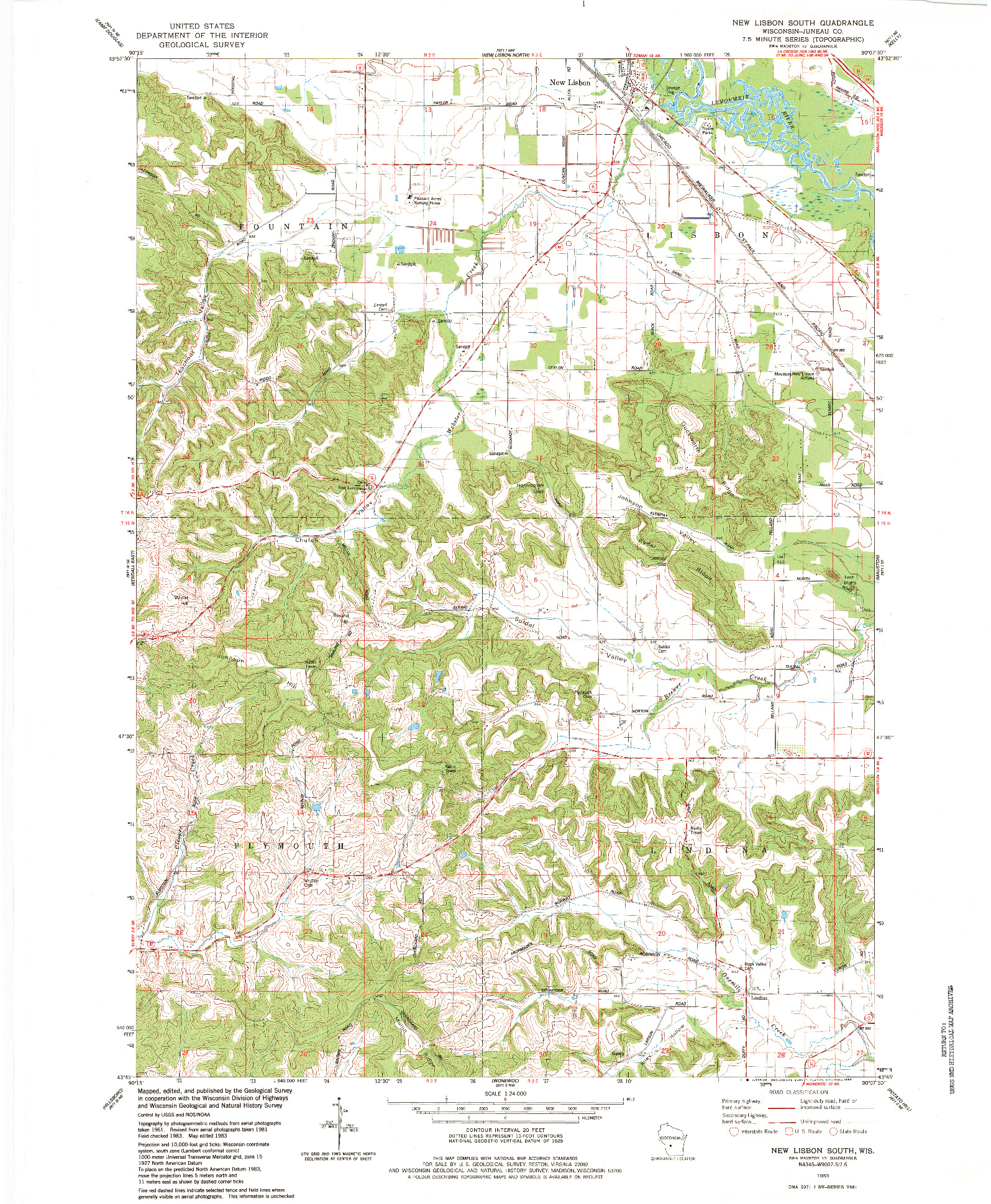 USGS 1:24000-SCALE QUADRANGLE FOR NEW LISBON SOUTH, WI 1983