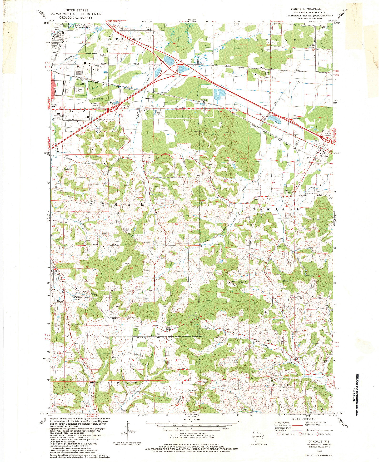 USGS 1:24000-SCALE QUADRANGLE FOR OAKDALE, WI 1983