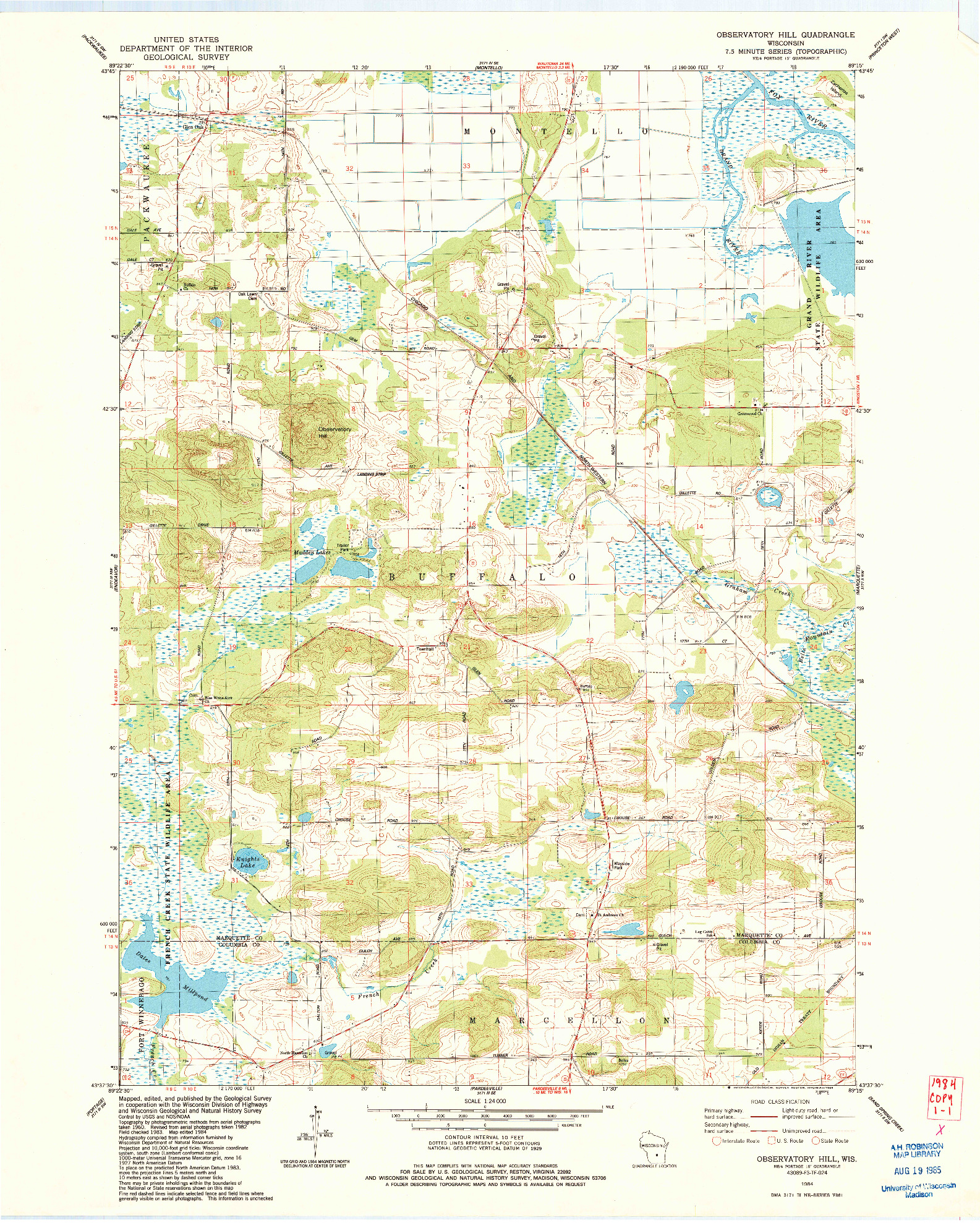 USGS 1:24000-SCALE QUADRANGLE FOR OBSERVATORY HILL, WI 1984