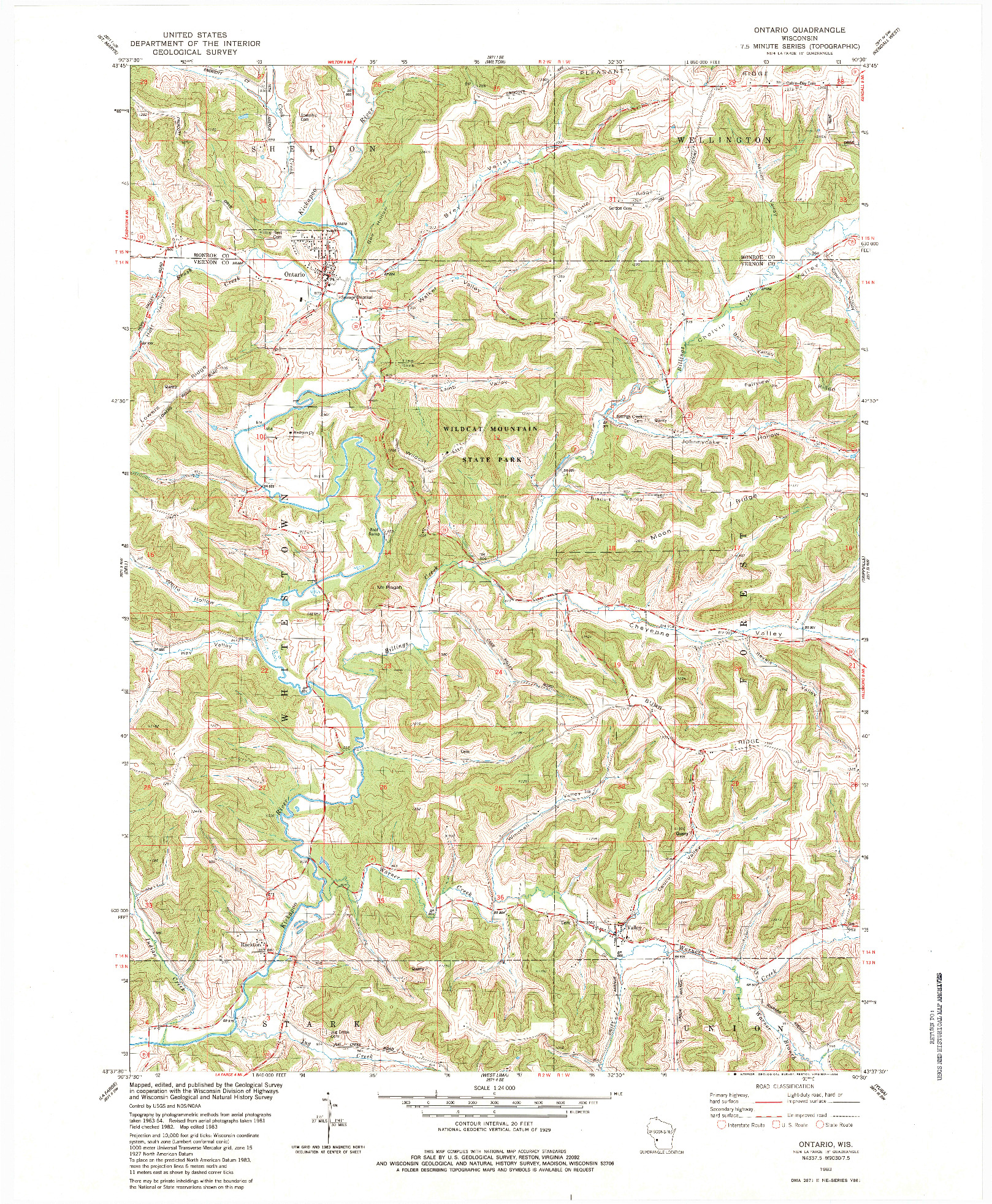 USGS 1:24000-SCALE QUADRANGLE FOR ONTARIO, WI 1983