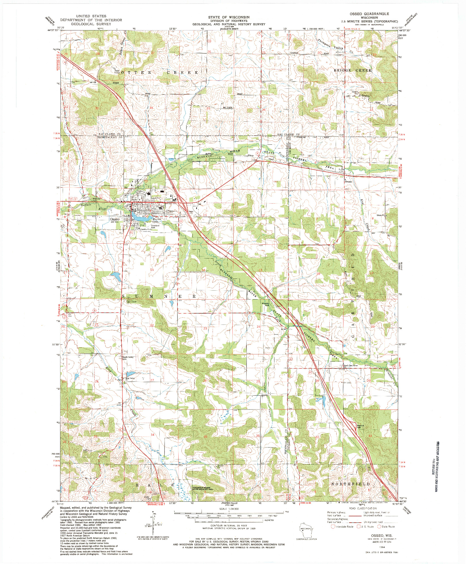 USGS 1:24000-SCALE QUADRANGLE FOR OSSEO, WI 1984