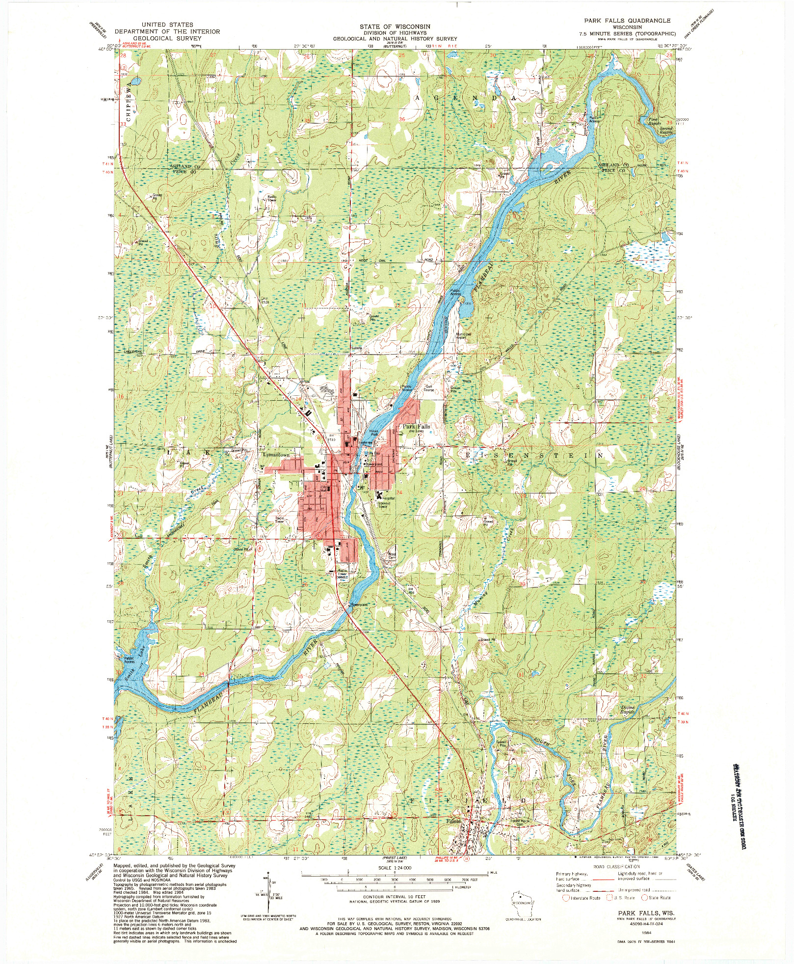 USGS 1:24000-SCALE QUADRANGLE FOR PARK FALLS, WI 1984