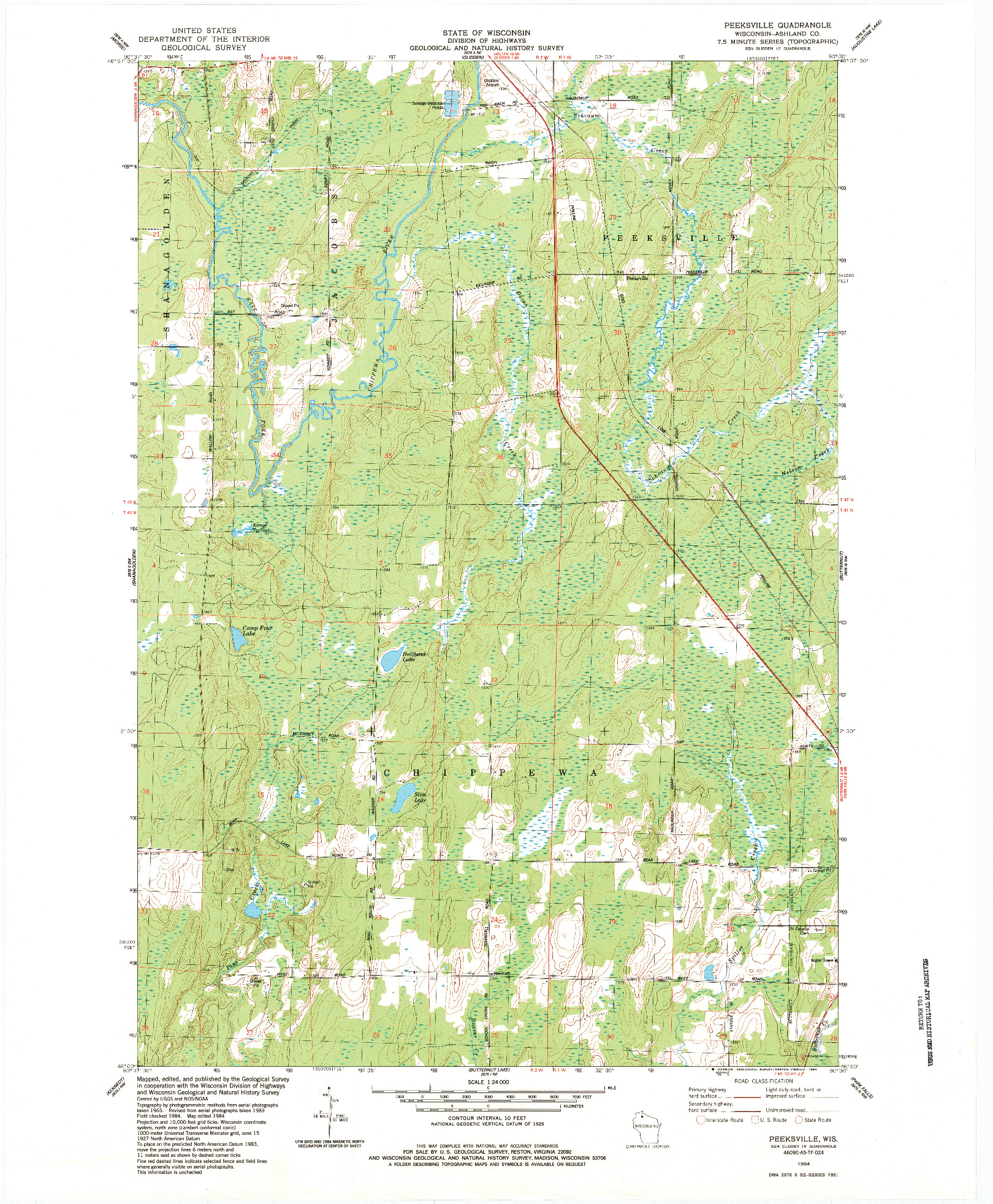 USGS 1:24000-SCALE QUADRANGLE FOR PEEKSVILLE, WI 1984