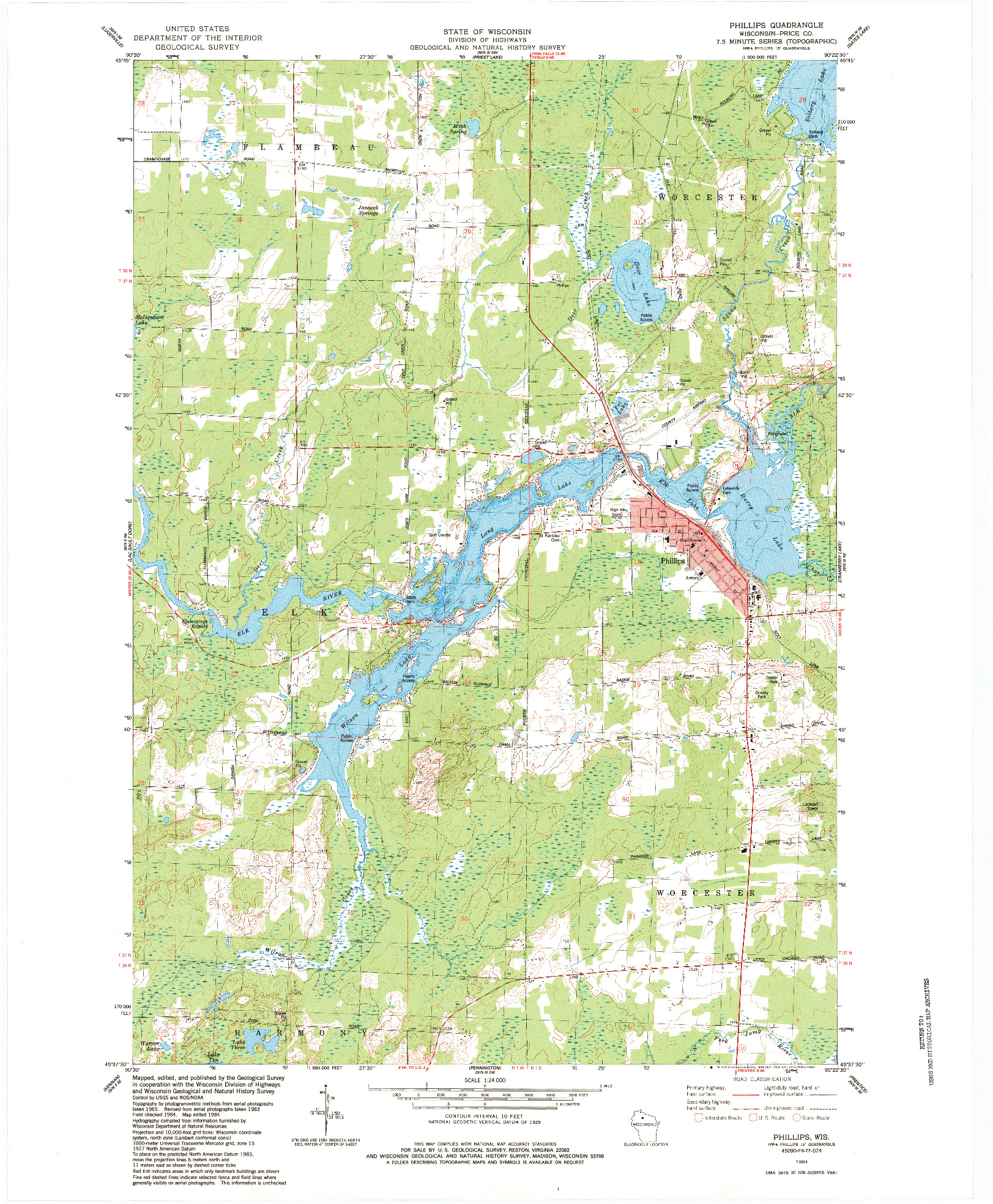 USGS 1:24000-SCALE QUADRANGLE FOR PHILLIPS, WI 1984