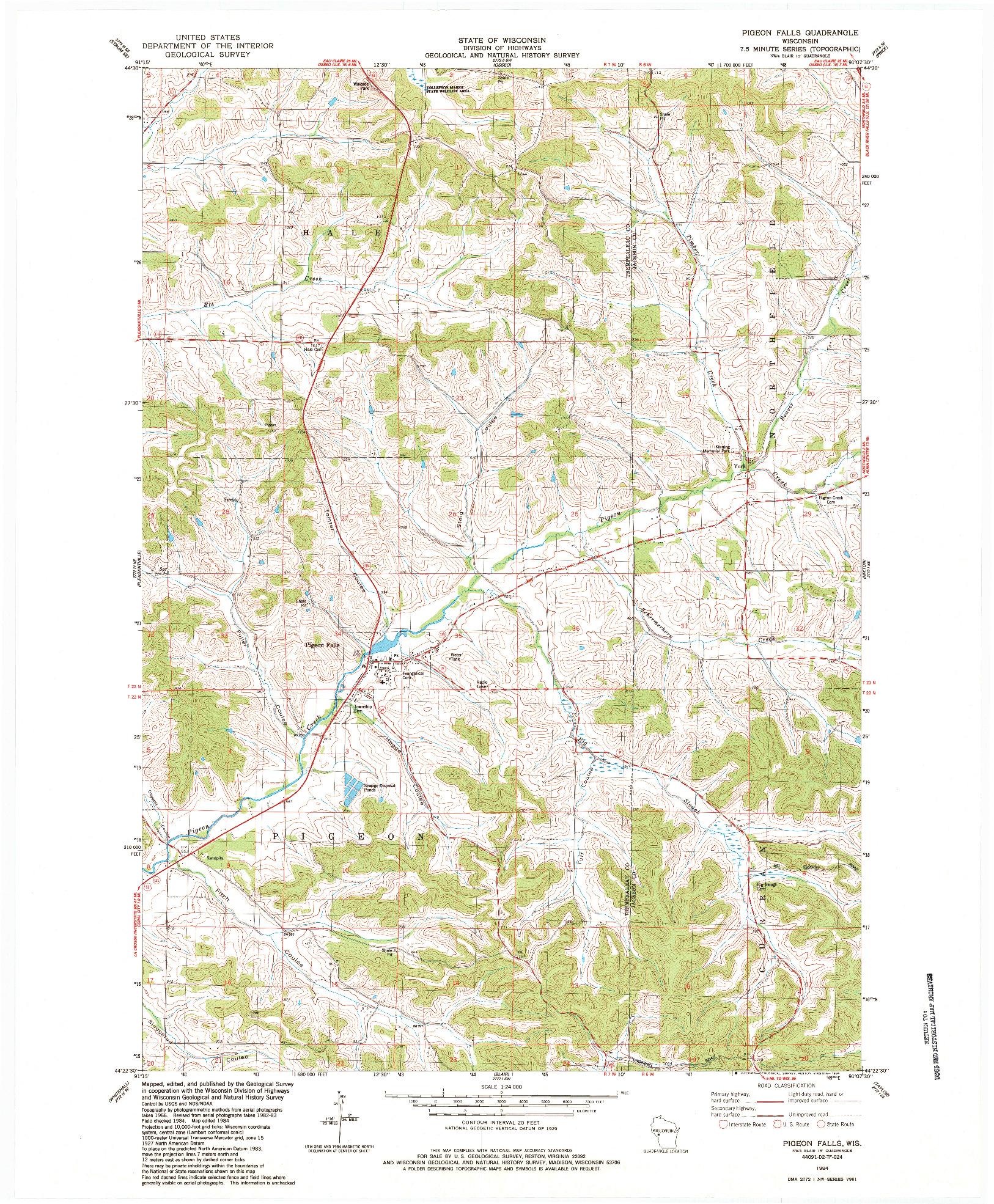 USGS 1:24000-SCALE QUADRANGLE FOR PIGEON FALLS, WI 1984