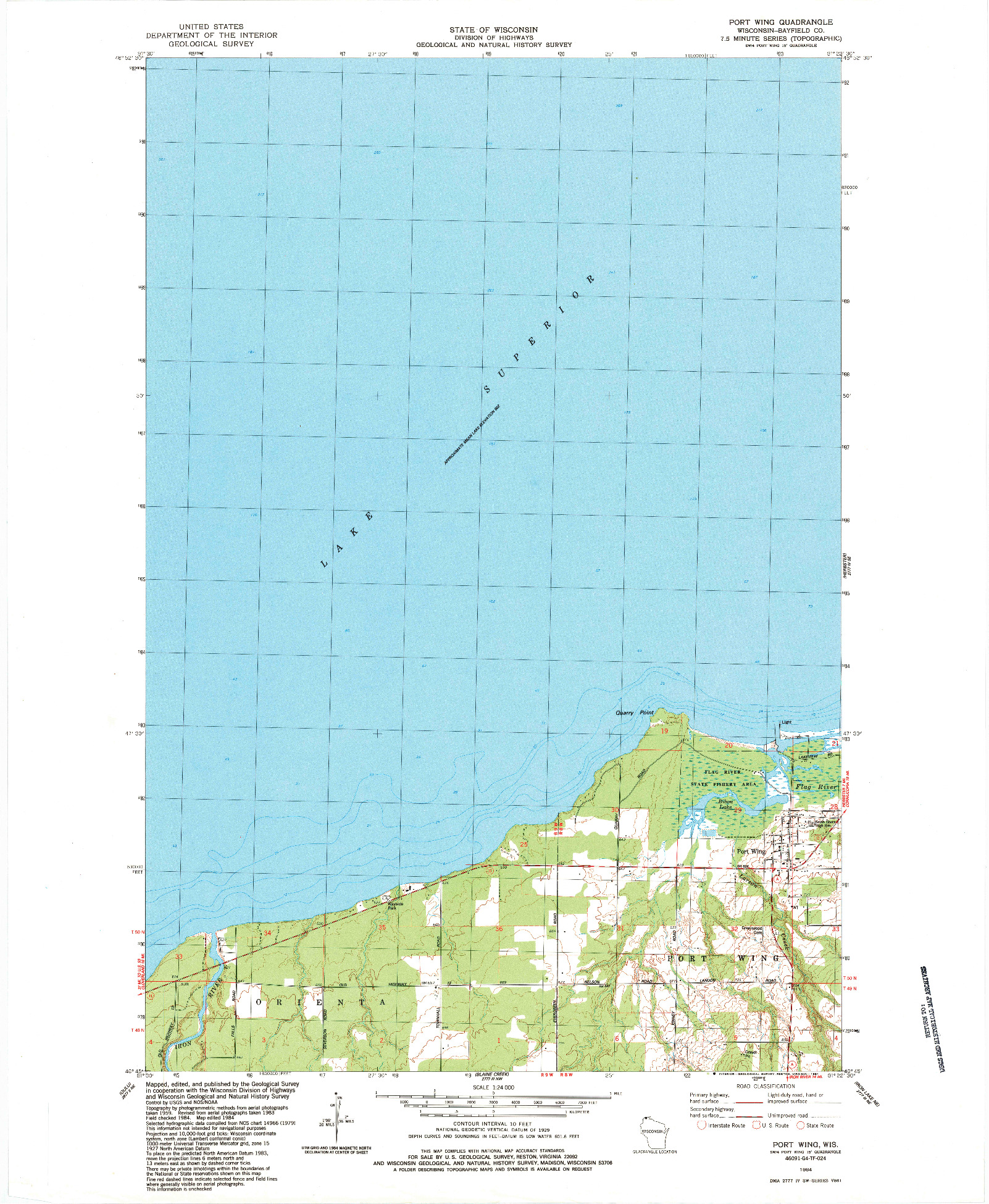 USGS 1:24000-SCALE QUADRANGLE FOR PORT WING, WI 1984