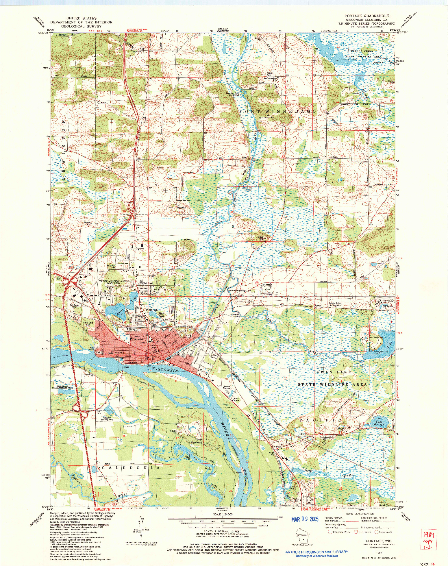USGS 1:24000-SCALE QUADRANGLE FOR PORTAGE, WI 1984