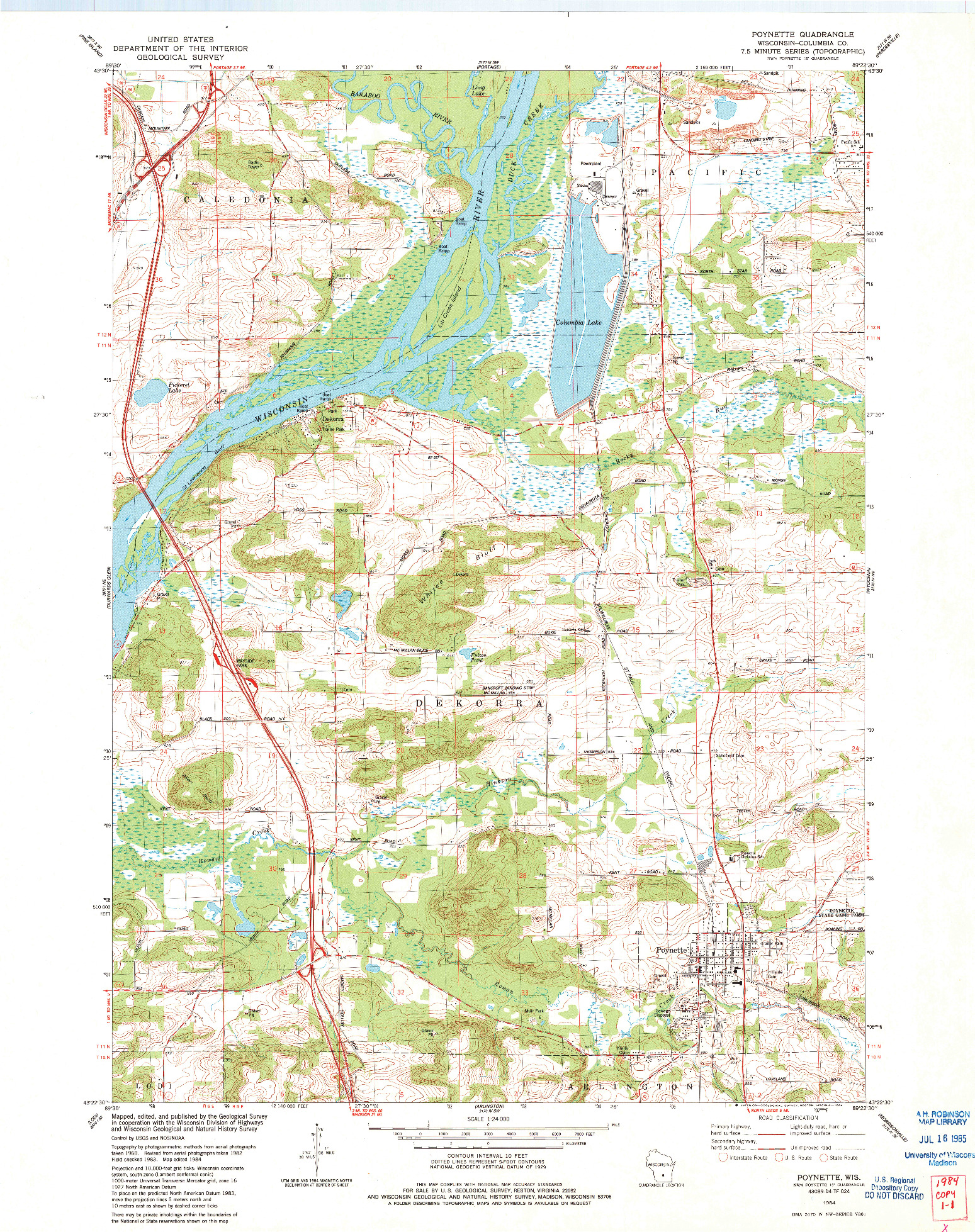 USGS 1:24000-SCALE QUADRANGLE FOR POYNETTE, WI 1984