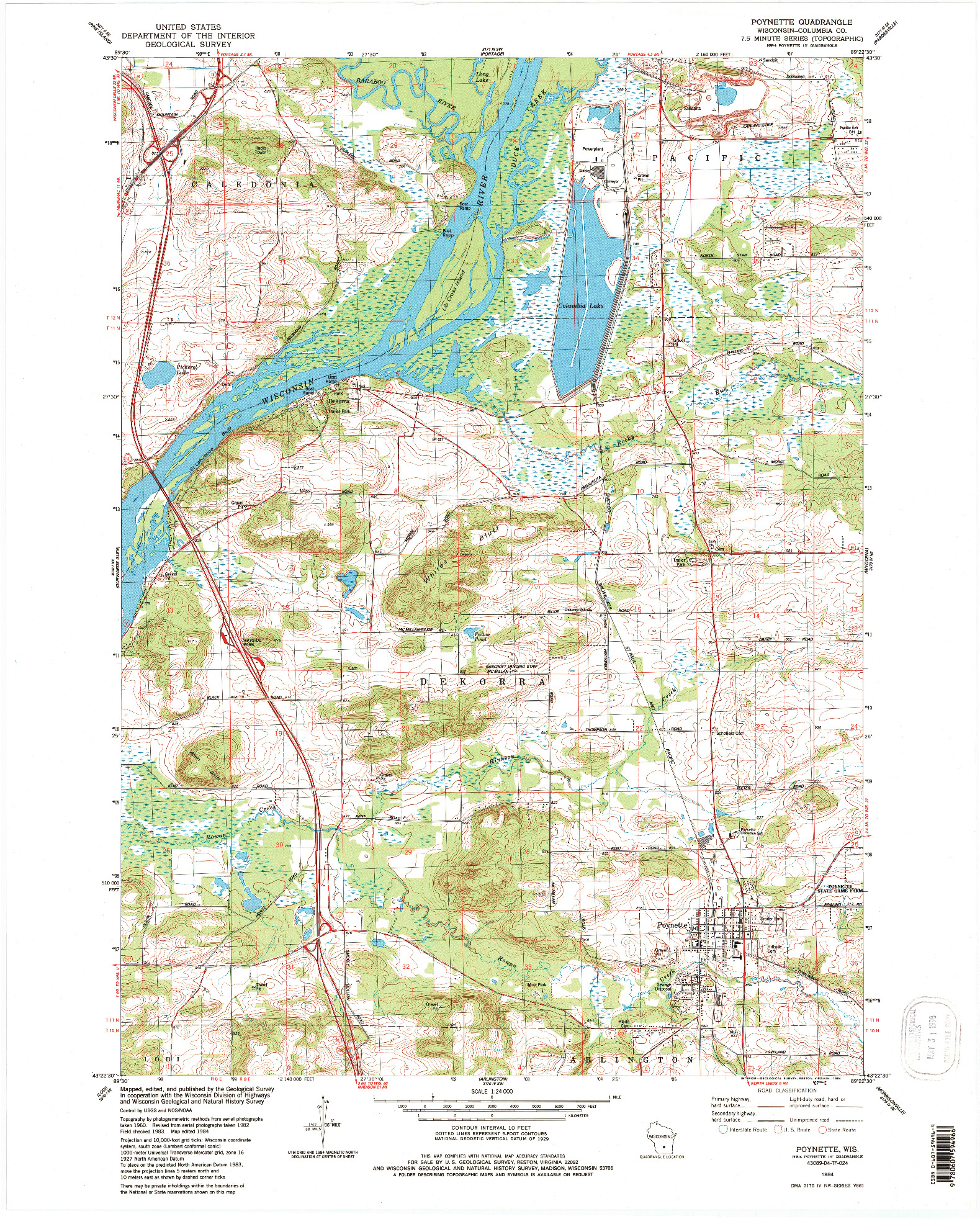 USGS 1:24000-SCALE QUADRANGLE FOR POYNETTE, WI 1984