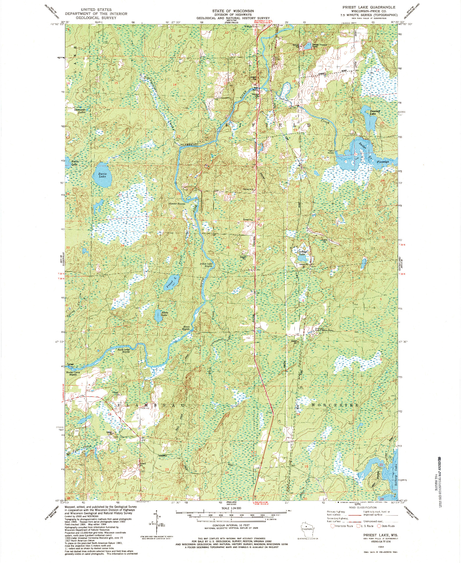 USGS 1:24000-SCALE QUADRANGLE FOR PRIEST LAKE, WI 1984