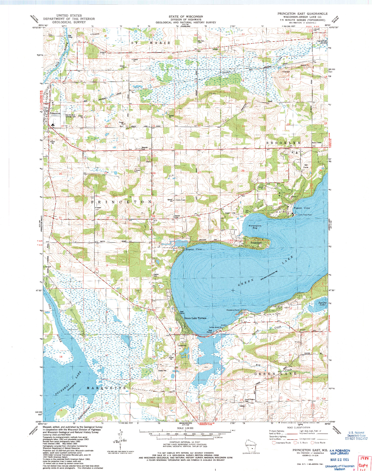 USGS 1:24000-SCALE QUADRANGLE FOR PRINCETON EAST, WI 1984