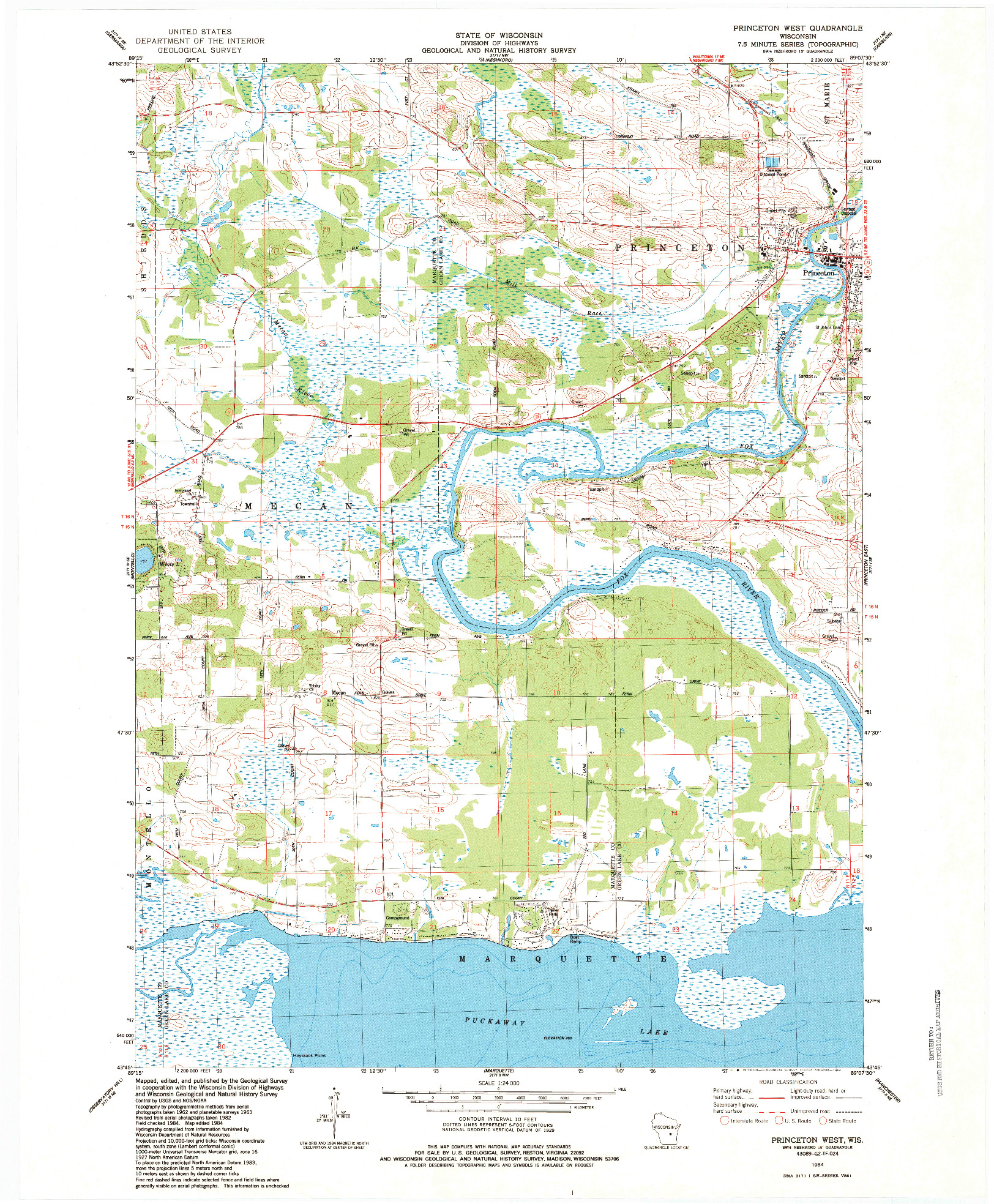 USGS 1:24000-SCALE QUADRANGLE FOR PRINCETON WEST, WI 1984