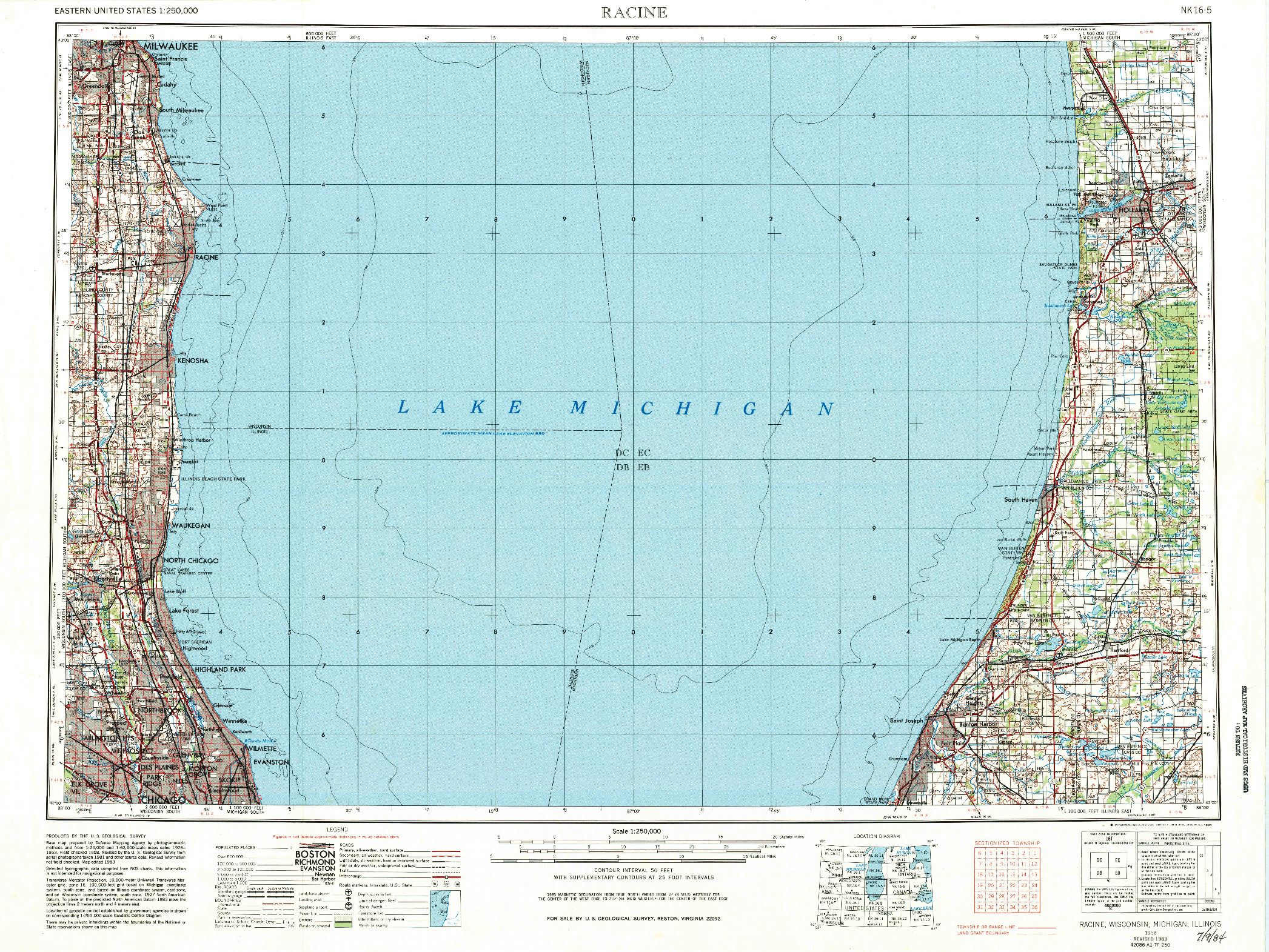 USGS 1:250000-SCALE QUADRANGLE FOR RACINE, WI 1958